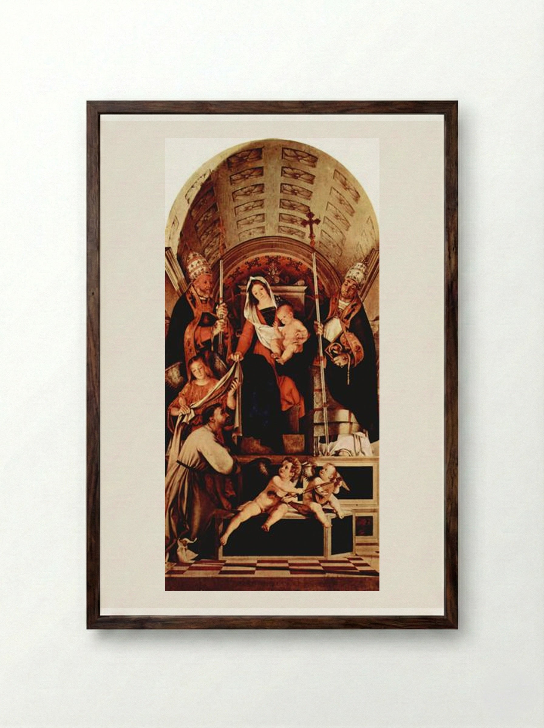 Madonna Enthroned with the Christ Child - Lorenzo Lotto - Framed Print Dark Wood