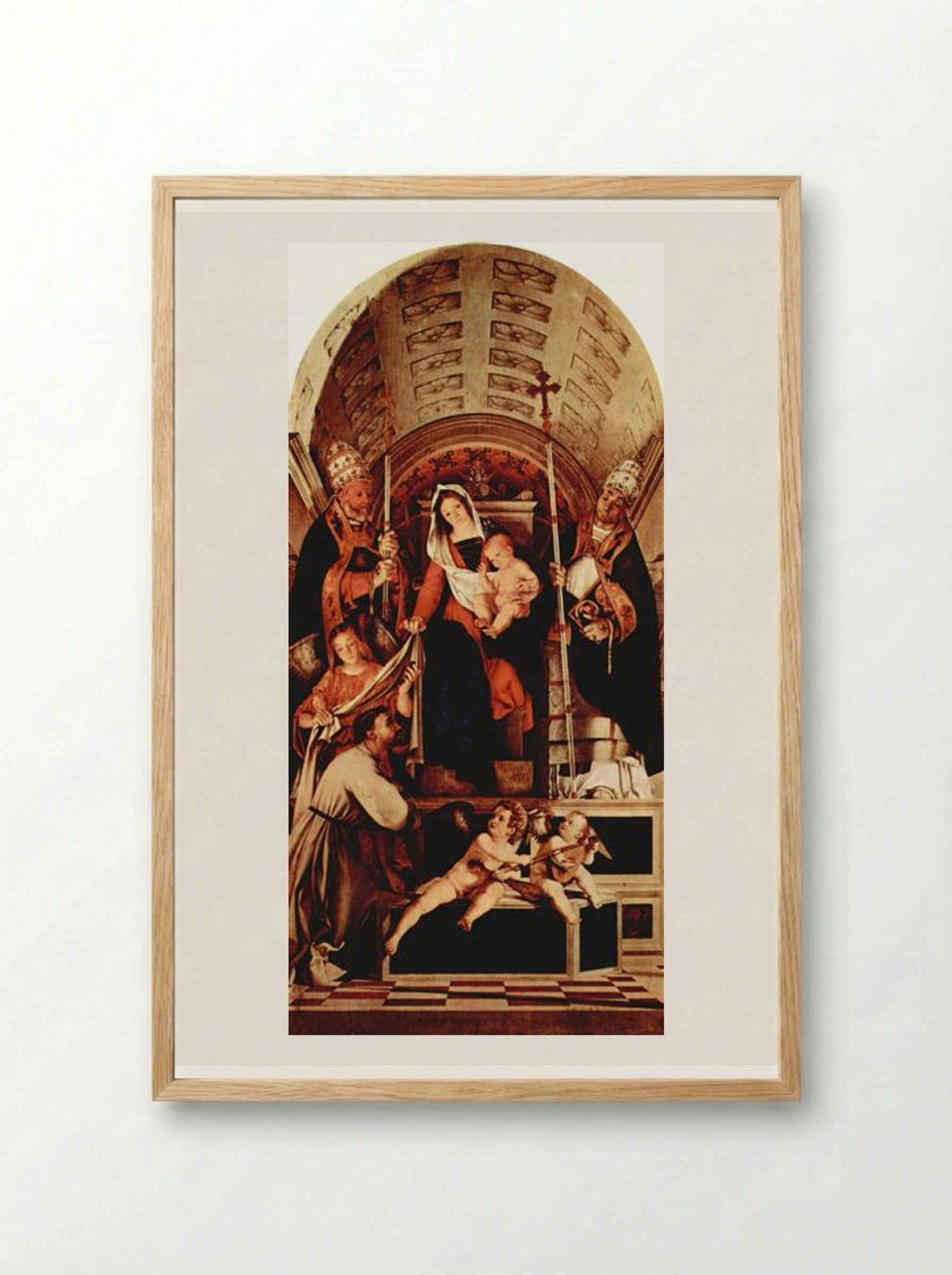 Madonna Enthroned with the Christ Child - Lorenzo Lotto - Framed Print Wood