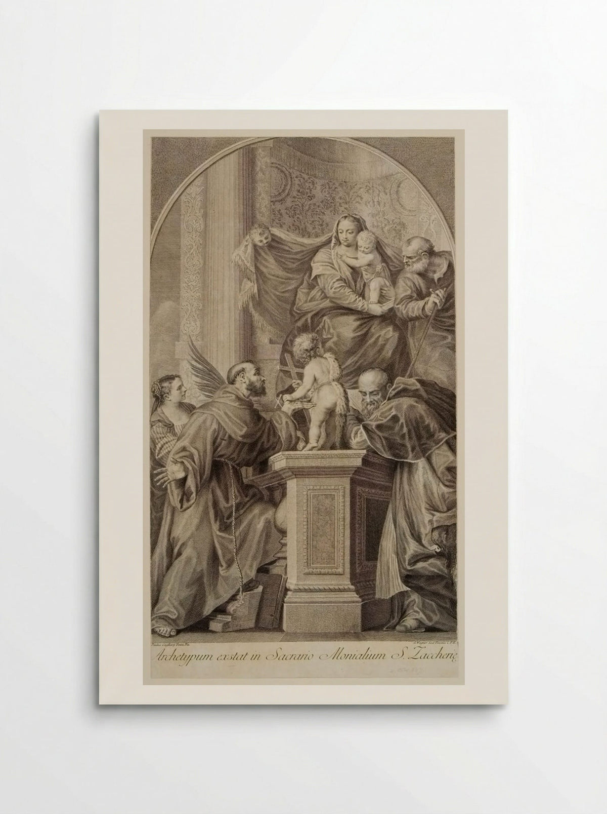 Madonna Enthroned, with the Infant Saint John, Saint Francis, Saint Jerome, and Saint Catherine - Joseph Wagner - Poster