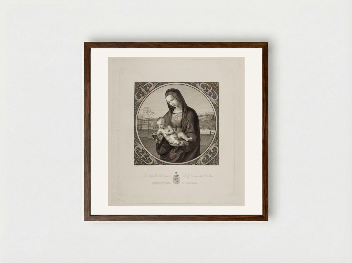 Madonna Staffa (After Raphael) - Samuel Amsler - Framed Print Dark Wood
