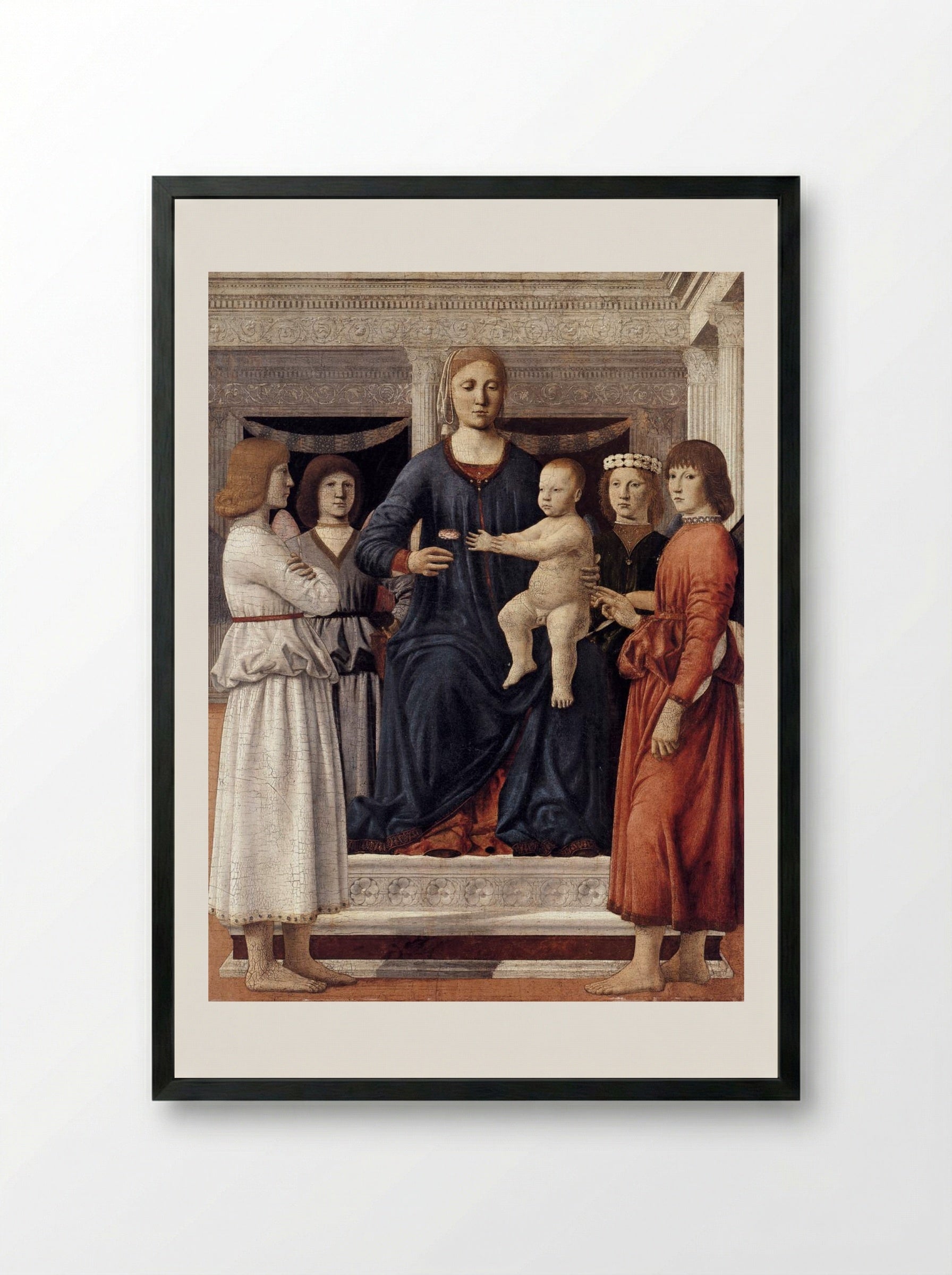 Madonna and Child Attended by Angels - Piero della Francesca - Framed Print Black