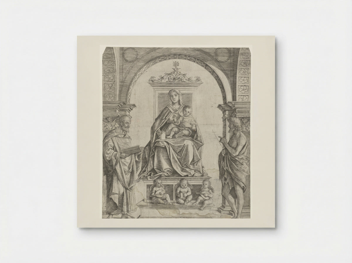 Madonna and Child Enthroned with Saints Peter and John the Baptist - Girolamo Mocetto - Poster