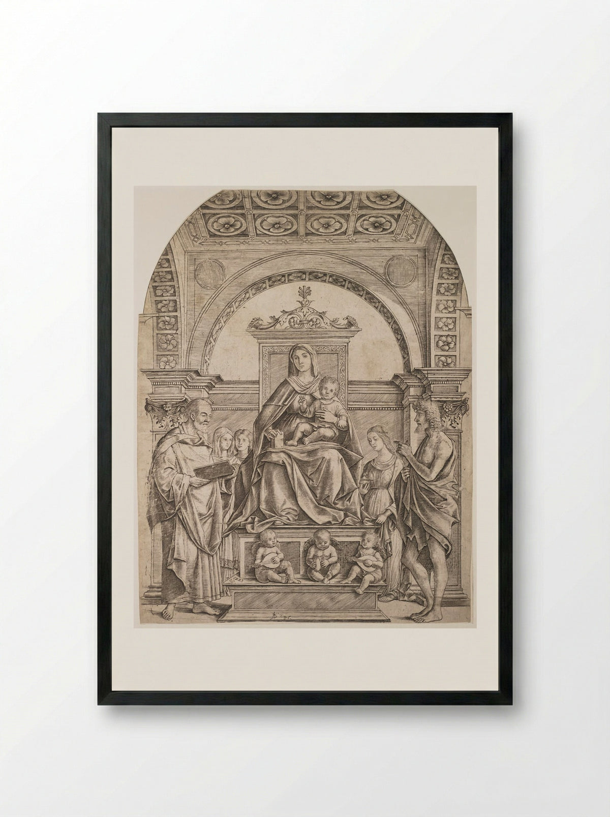 Madonna and Child Enthroned with Saints and Angels - Girolamo Mocetto - Framed Print Black