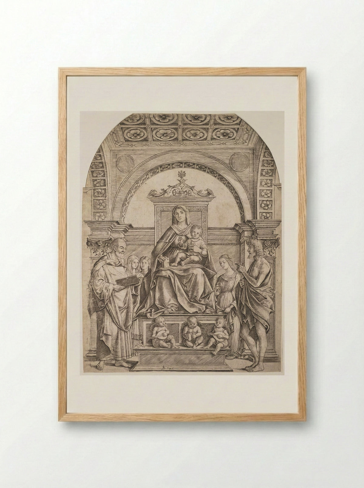 Madonna and Child Enthroned with Saints and Angels - Girolamo Mocetto - Framed Print Wood