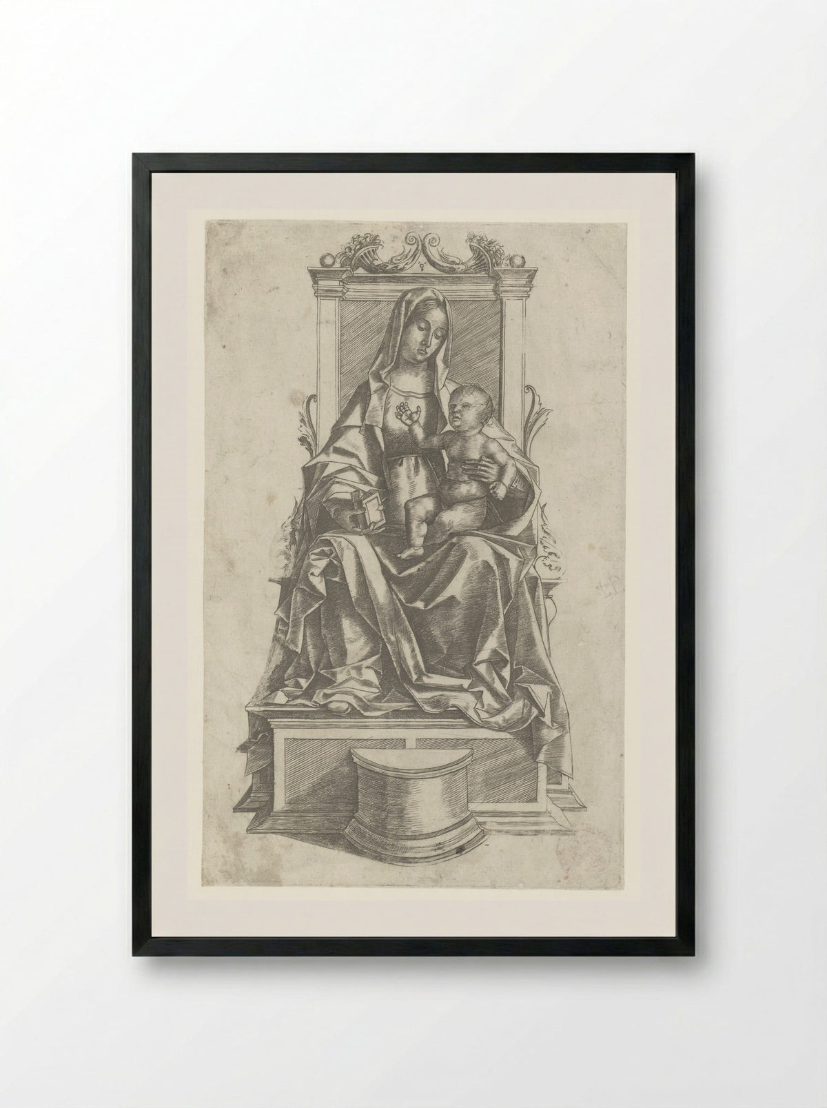 Madonna and Child Enthroned - Girolamo Mocetto - Framed Print Black
