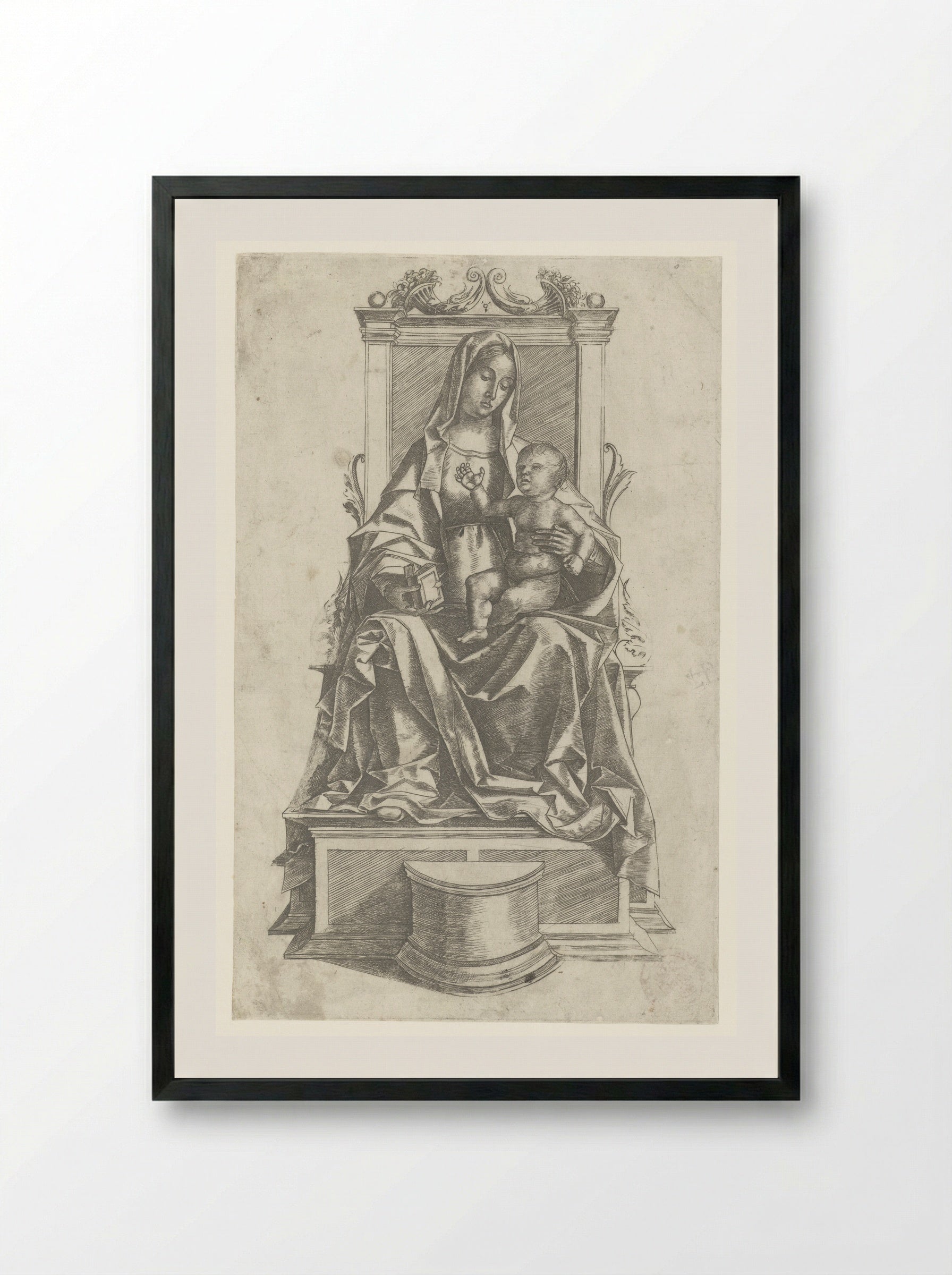 Madonna and Child Enthroned - Girolamo Mocetto - Framed Print Black