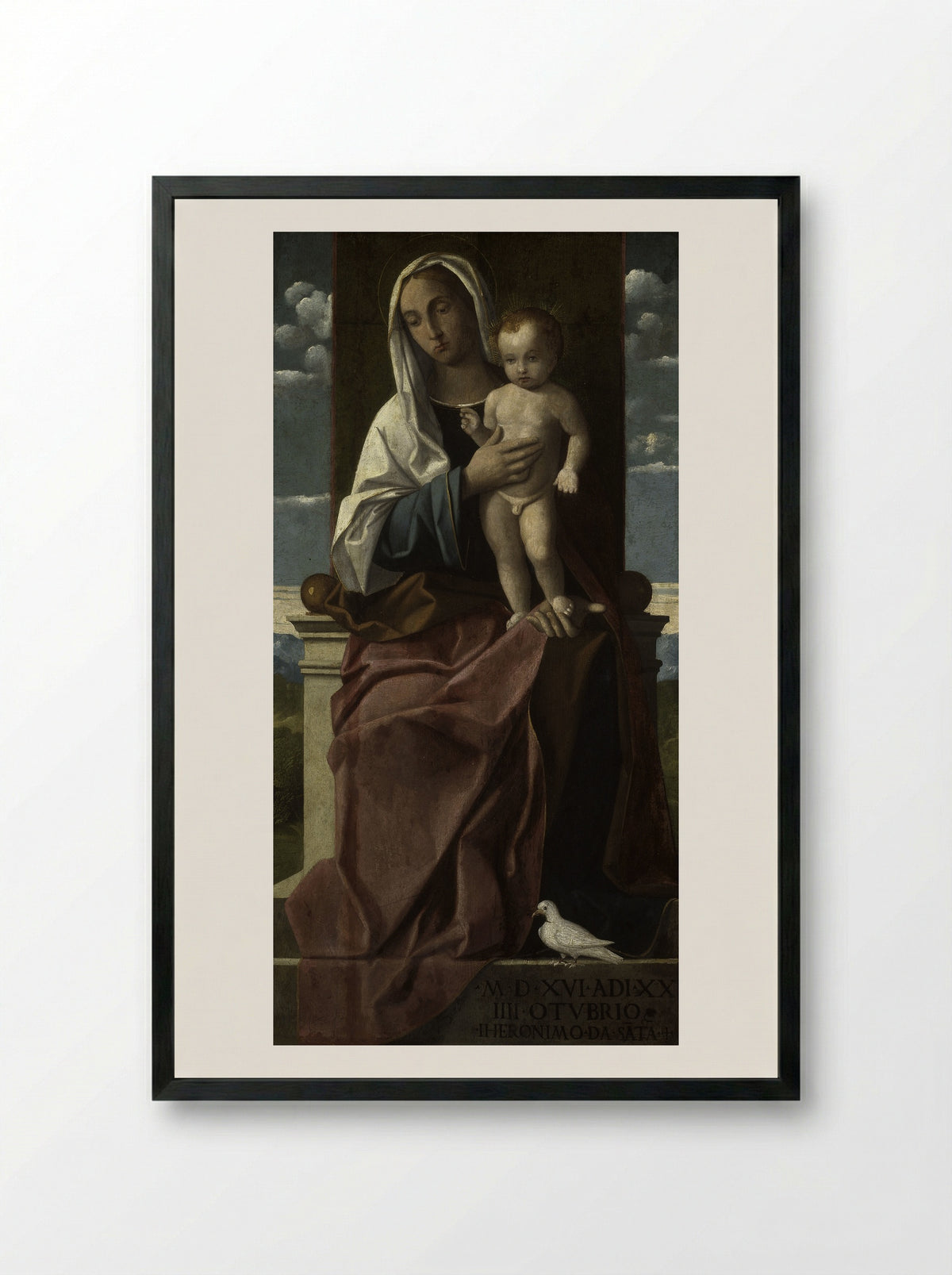 Madonna and Child Enthroned - Girolamo da Santacroce - Framed Print Black