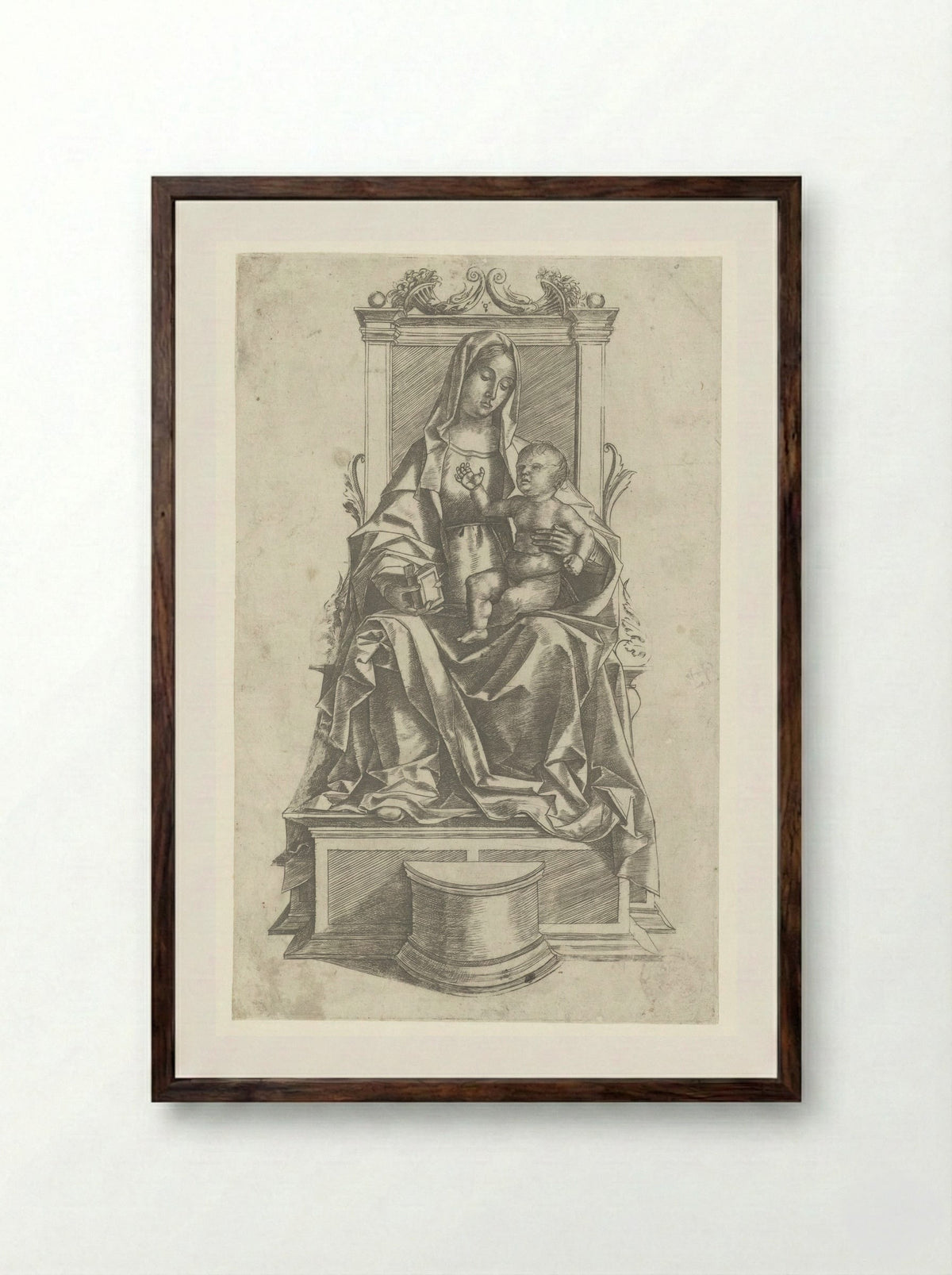 Madonna and Child Enthroned - Girolamo Mocetto - Framed Print Dark Wood
