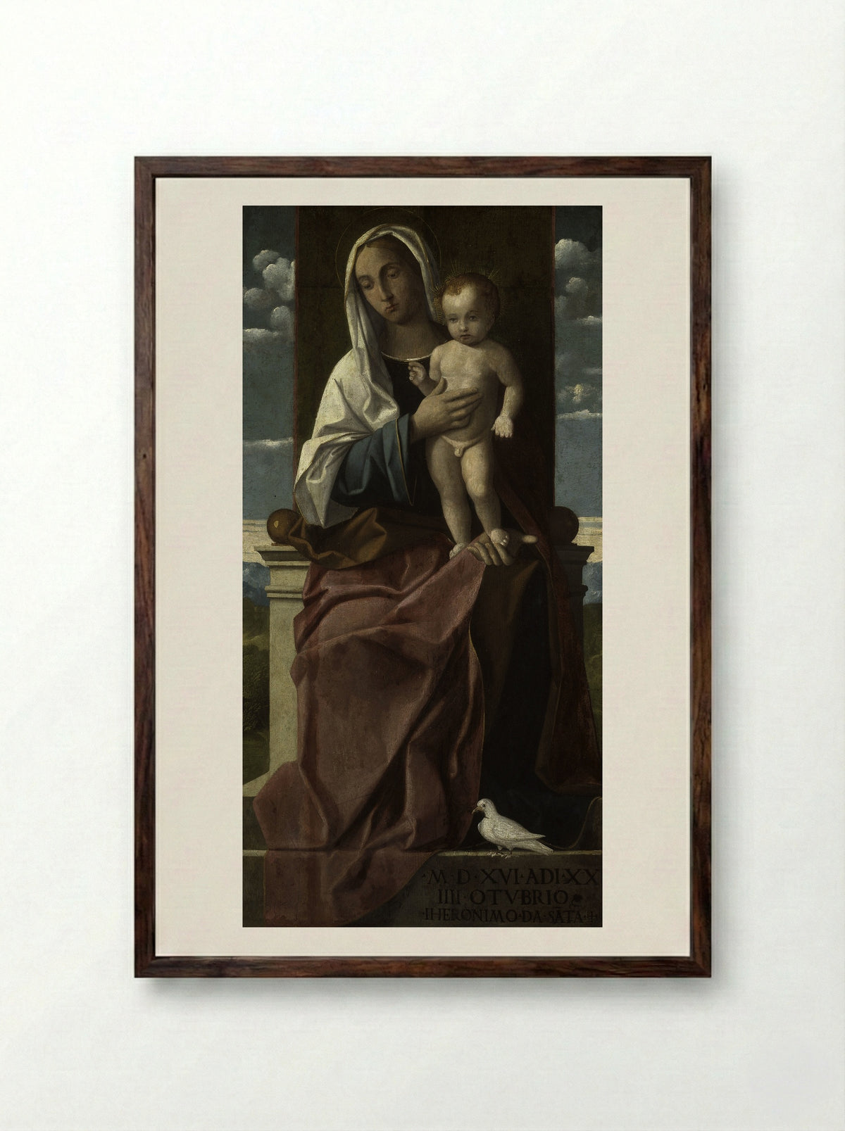 Madonna and Child Enthroned - Girolamo da Santacroce - Framed Print Dark Wood