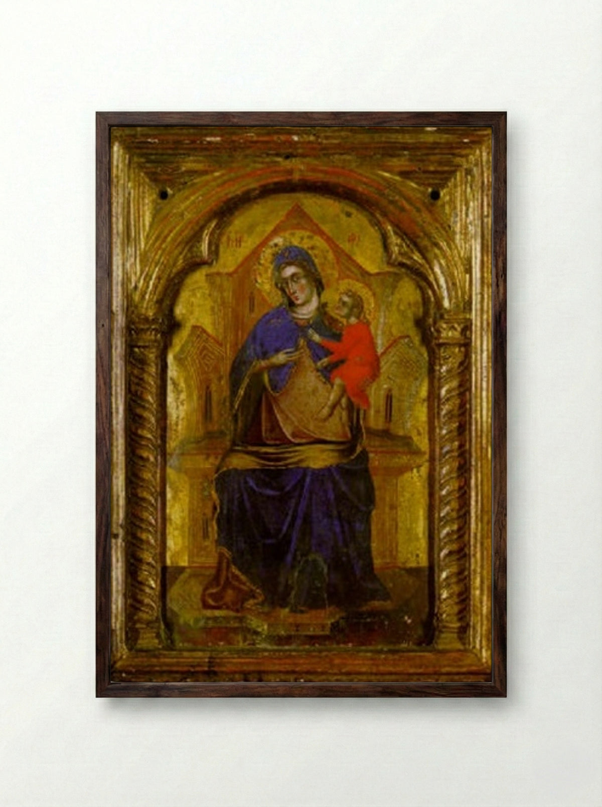 Madonna and Child Enthroned - Paolo Veneziano - Framed Print Dark Wood