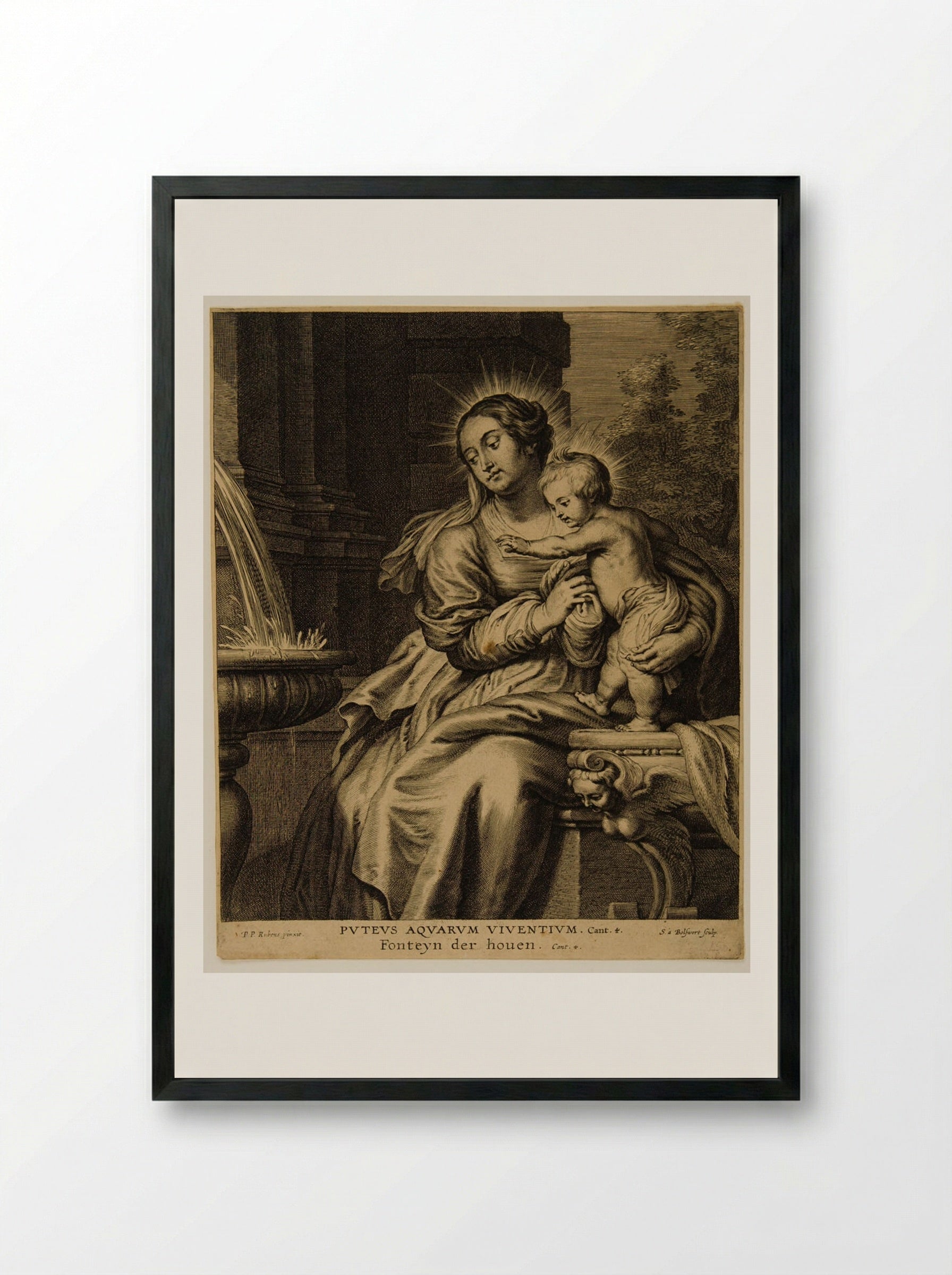 Madonna and Child by the Fountain - Schelte Adamsz. Bolswert - Framed Print Black
