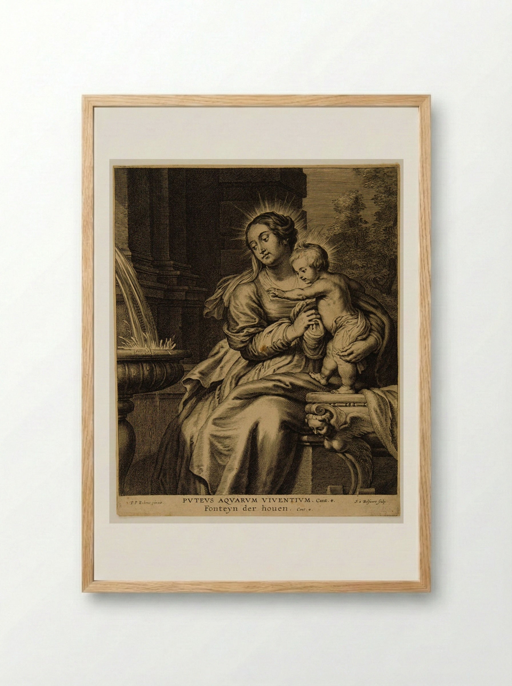Madonna and Child by the Fountain - Schelte Adamsz. Bolswert - Framed Print Wood
