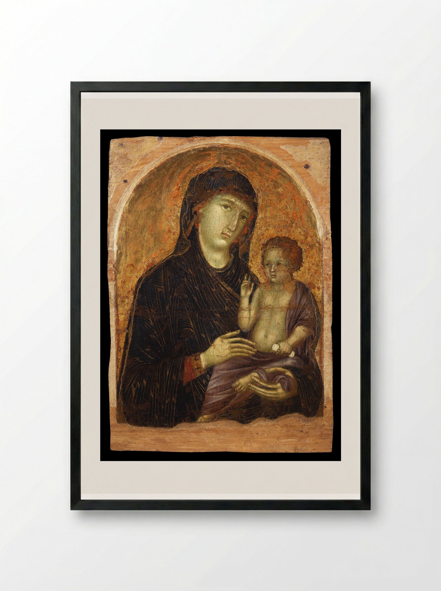 Madonna and Child on a Throne - Duccio di Buoninsegna - Framed Print Black