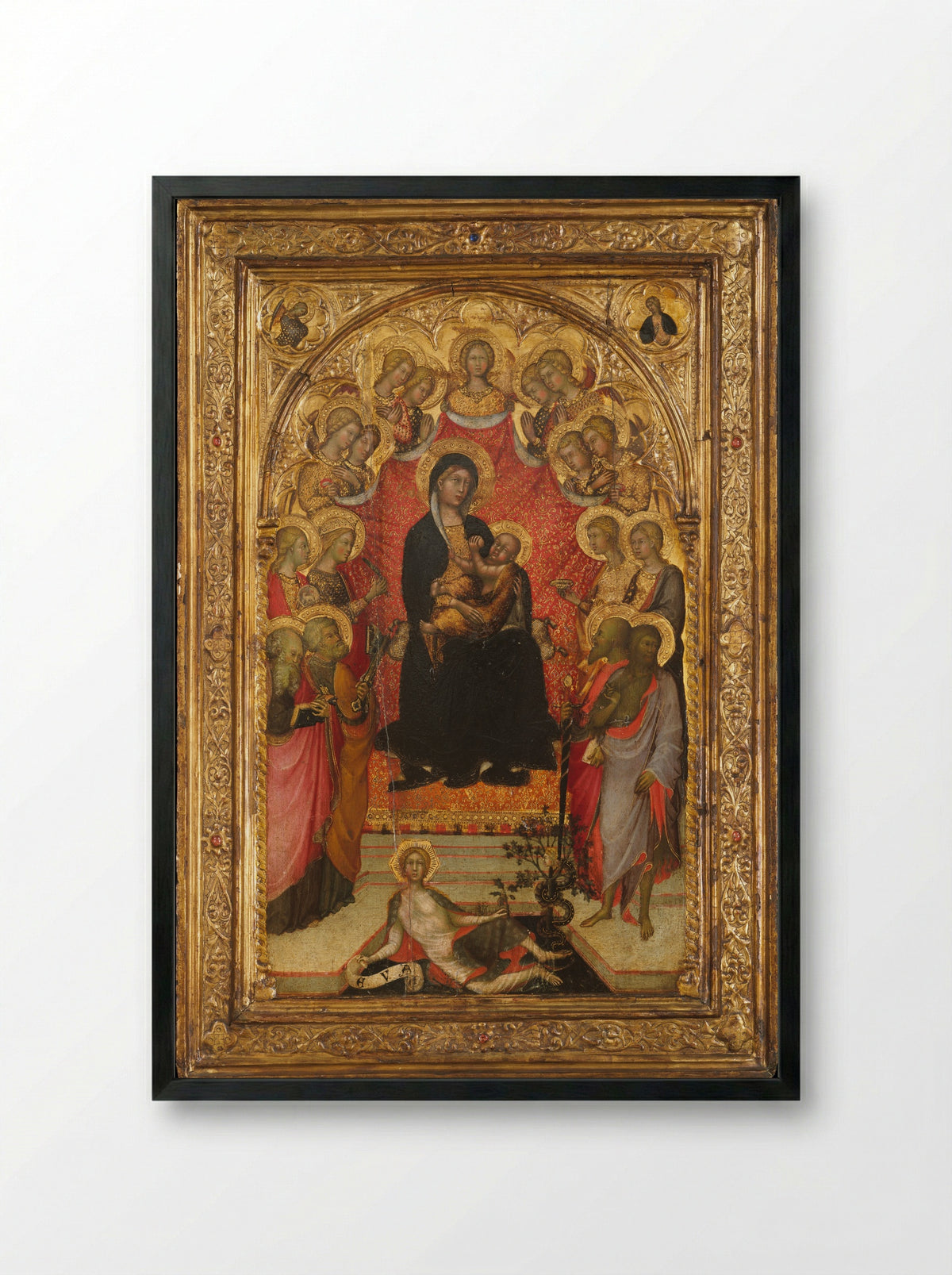 Madonna and Child with Angels and Eve - Paolo di Giovanni Fei - Framed Print Black