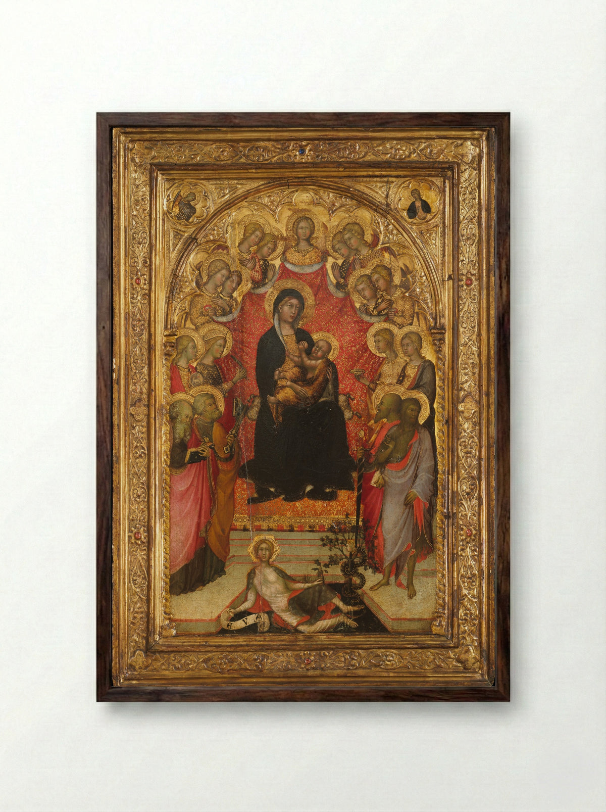 Madonna and Child with Angels and Eve - Paolo di Giovanni Fei - Framed Print Dark Wood