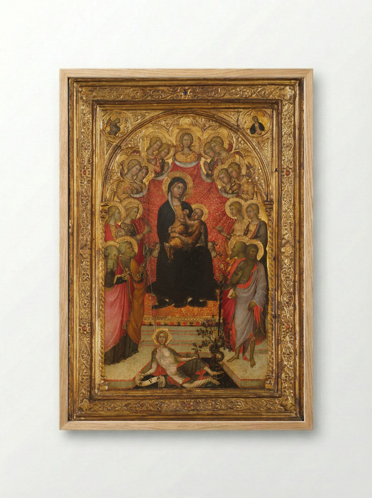 Madonna and Child with Angels and Eve - Paolo di Giovanni Fei - Framed Print Wood