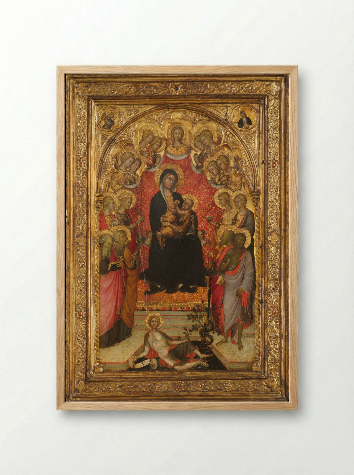 Madonna and Child with Angels and Eve - Paolo di Giovanni Fei - Framed Print Wood