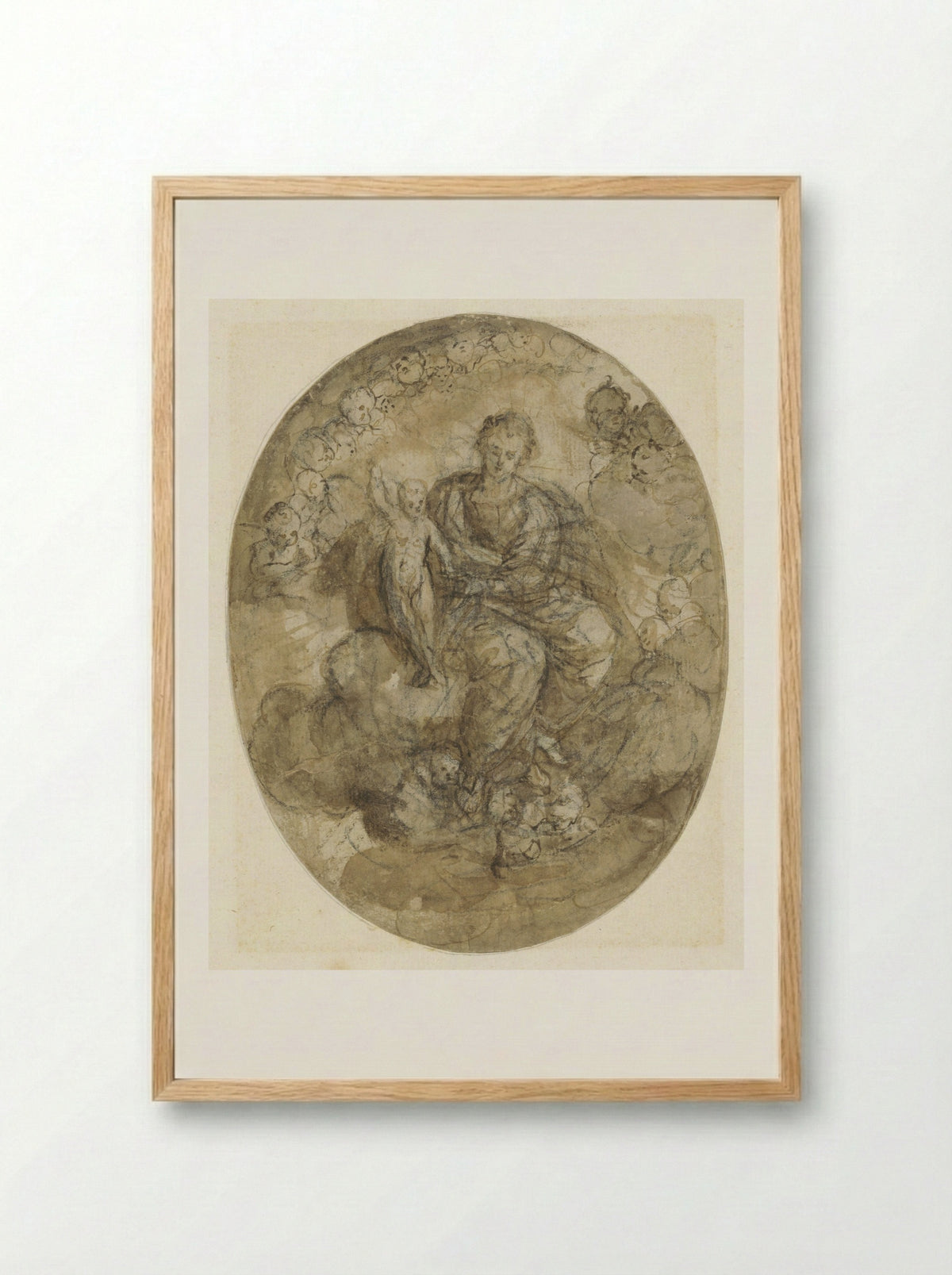 Madonna and Child with Angels on Clouds - Jerónimo Jacinto Espinosa - Framed Print Wood