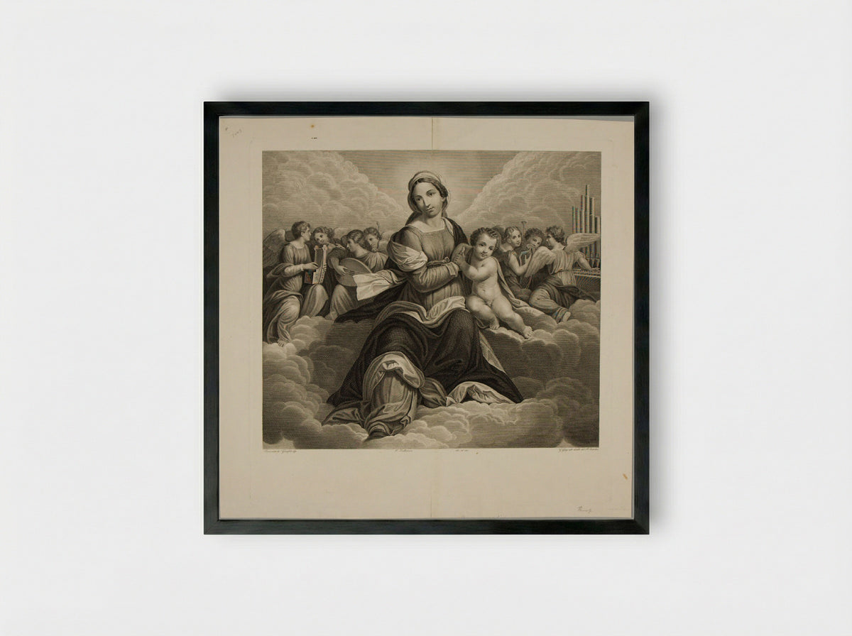 Madonna and Child with Angels - Carlo della Rocca - Framed Print Black