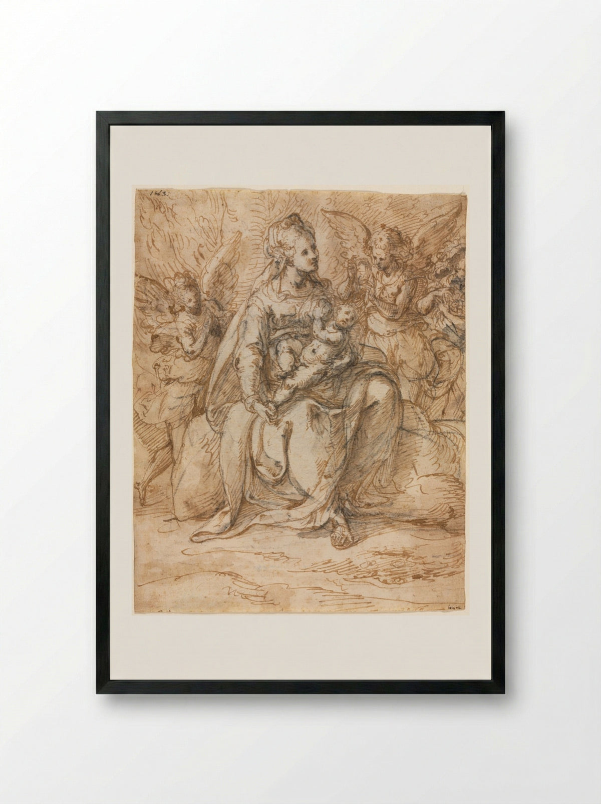 Madonna and Child with Angels - Aurelio Luini - Framed Print Black
