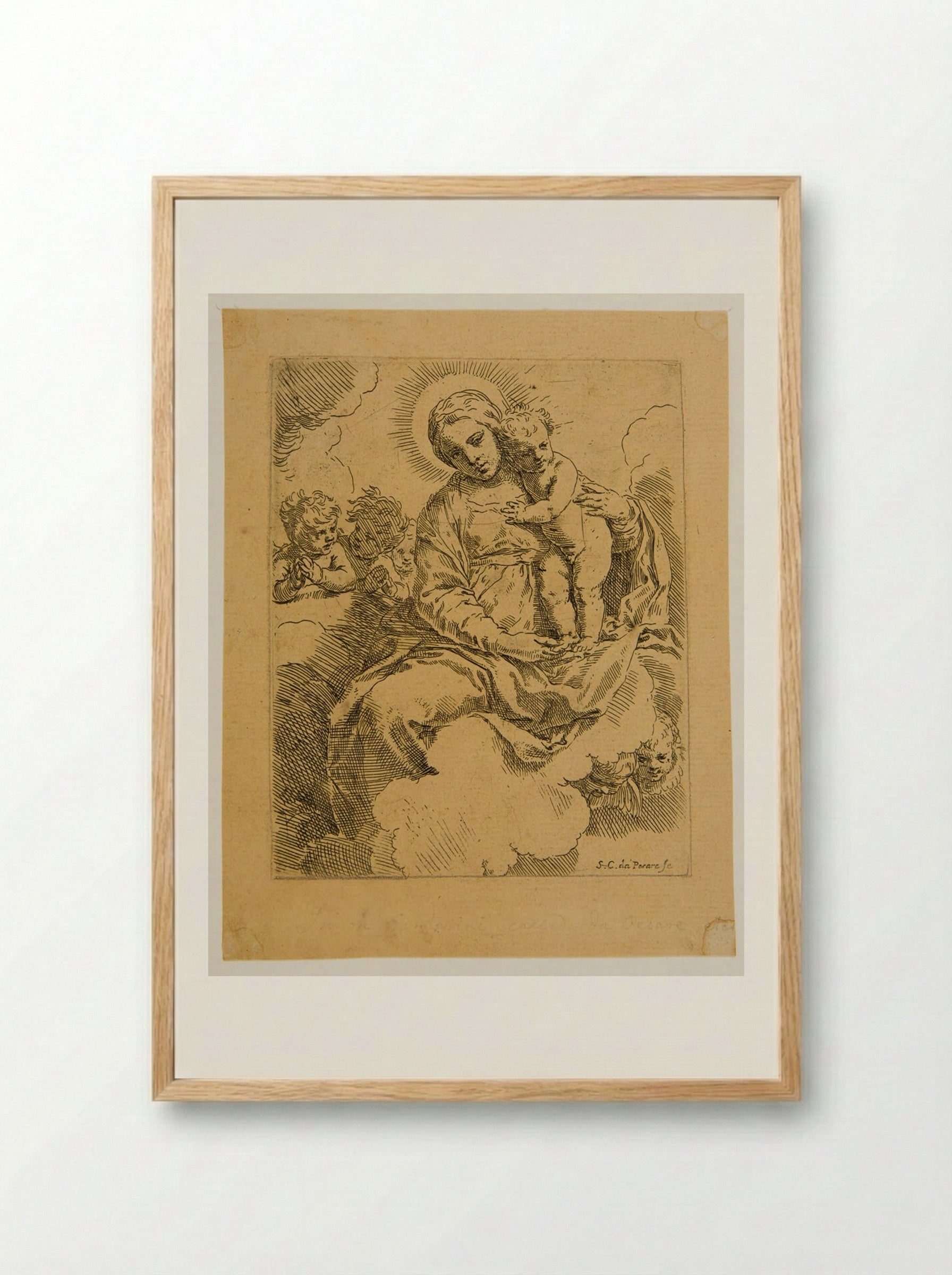 Madonna and Child with Cherubs - Simone Cantarini - Framed Print Wood