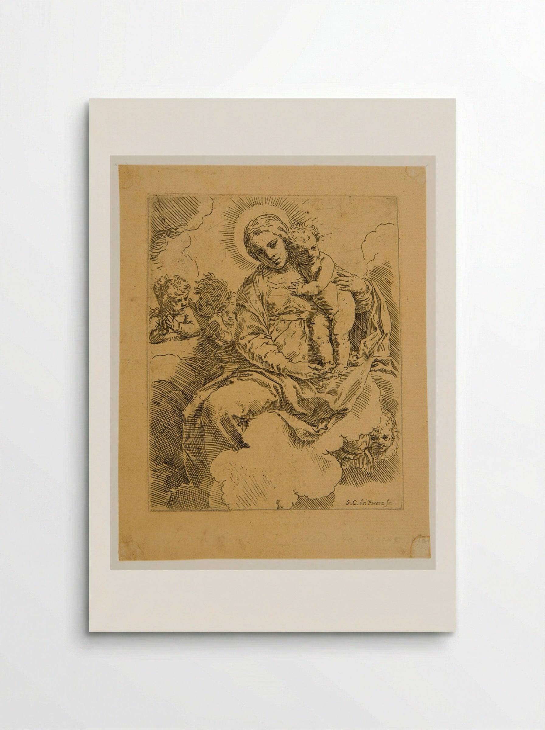 Madonna and Child with Cherubs - Simone Cantarini - Poster