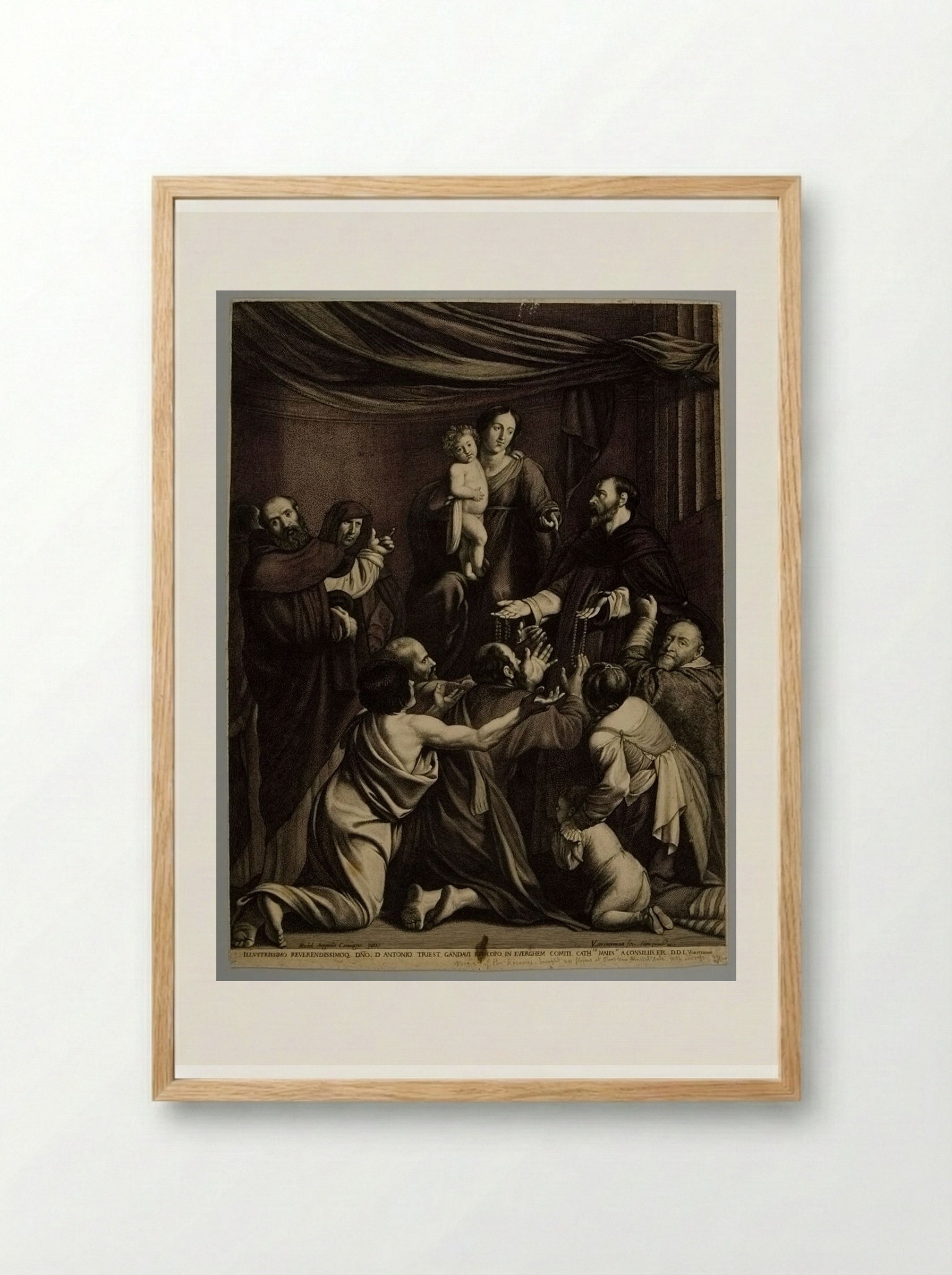 Madonna and Child, with Saint Dominic Distributing Rosaries - Lucas Vorsterman I - Framed Print Wood