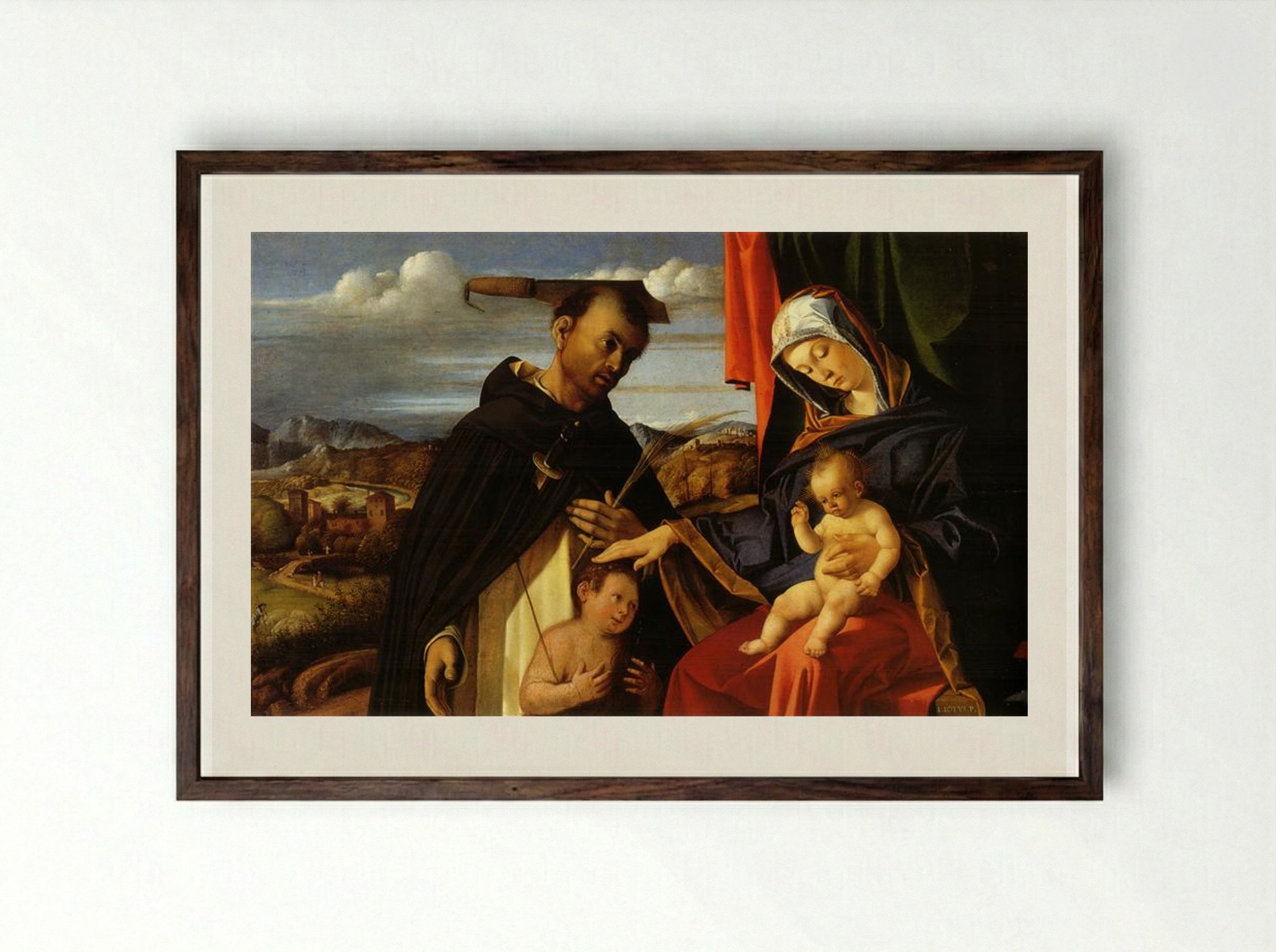 Madonna and Child with Saint Peter Martyr - Lorenzo Lotto - Framed Print Dark Wood