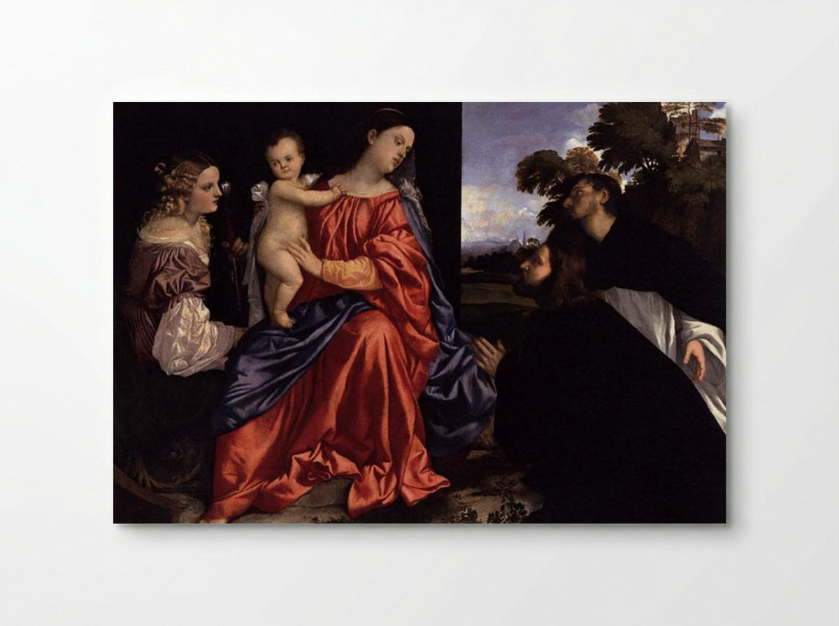 Madonna and Child with Saints Catherine and Dominic and a Donor - Titian - Poster