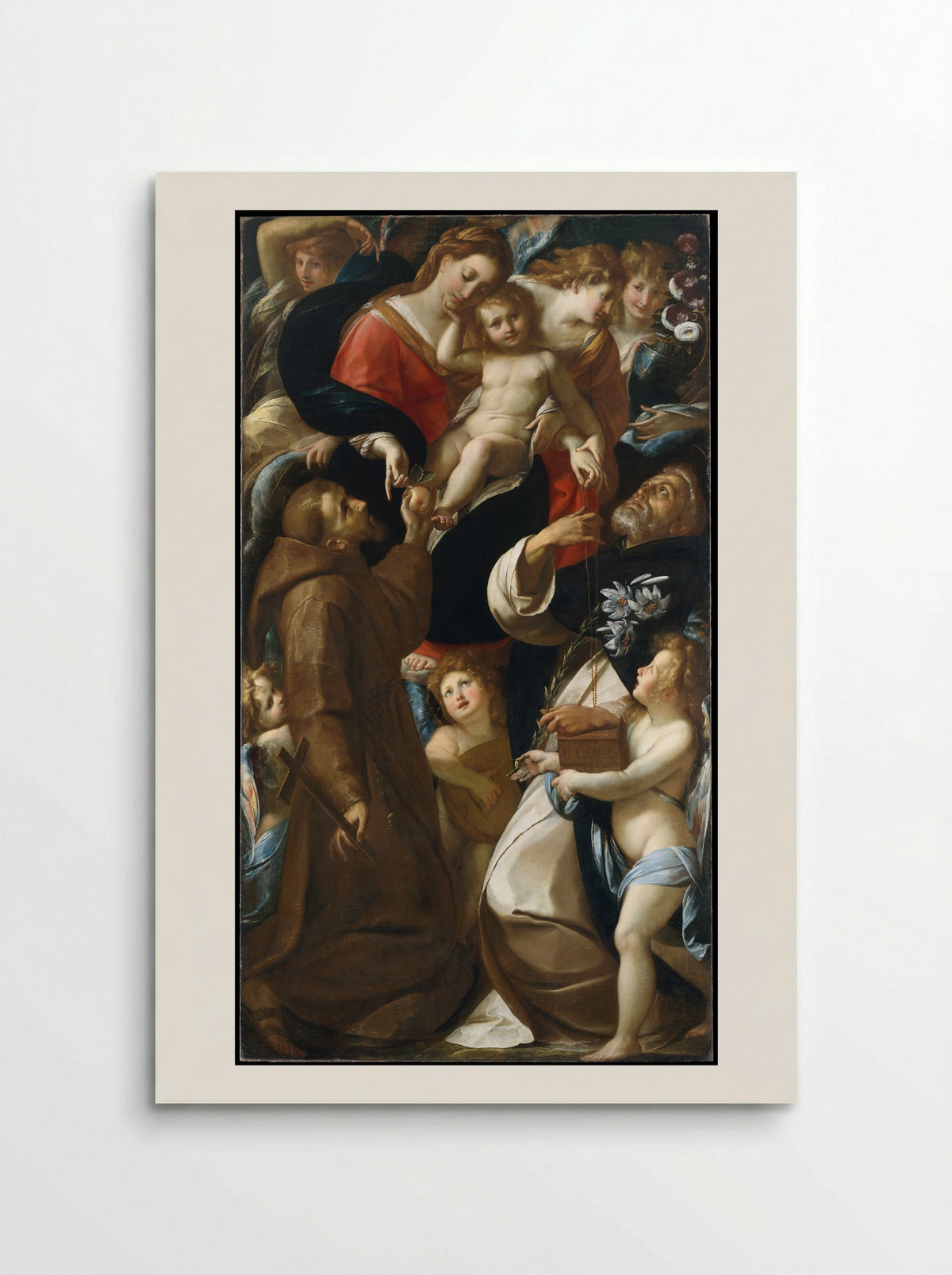 Madonna and Child with Saints Francis and Dominic and Angels - Giulio Cesare Procaccini - Poster