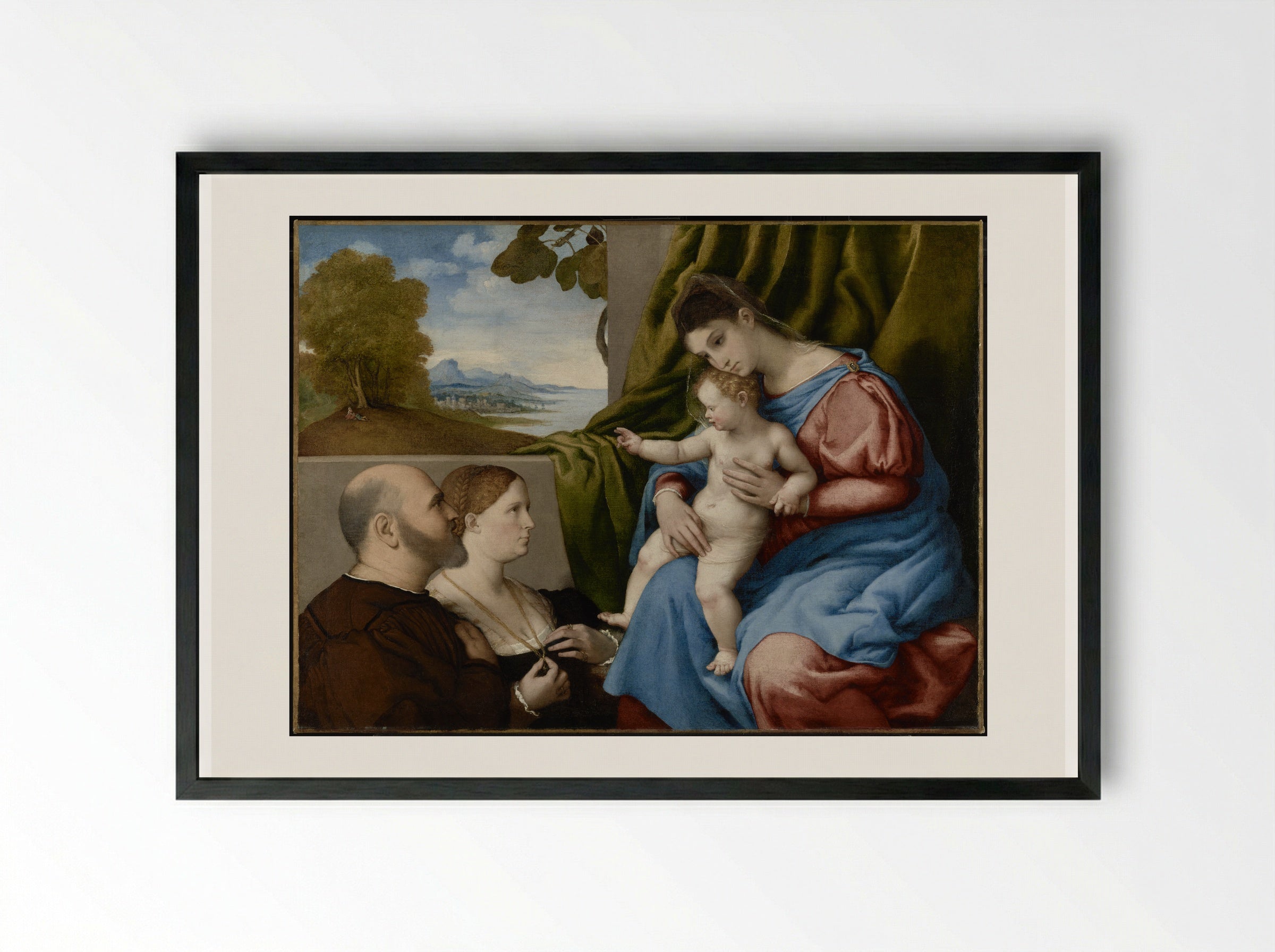 Madonna and Child with Saints Peter, Christine, Liberale, and Jerome - Lorenzo Lotto - Framed Print Black
