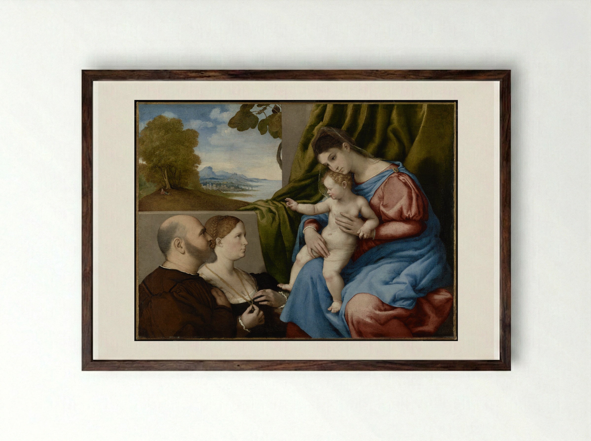 Madonna and Child with Saints Peter, Christine, Liberale, and Jerome - Lorenzo Lotto - Framed Print Dark Wood