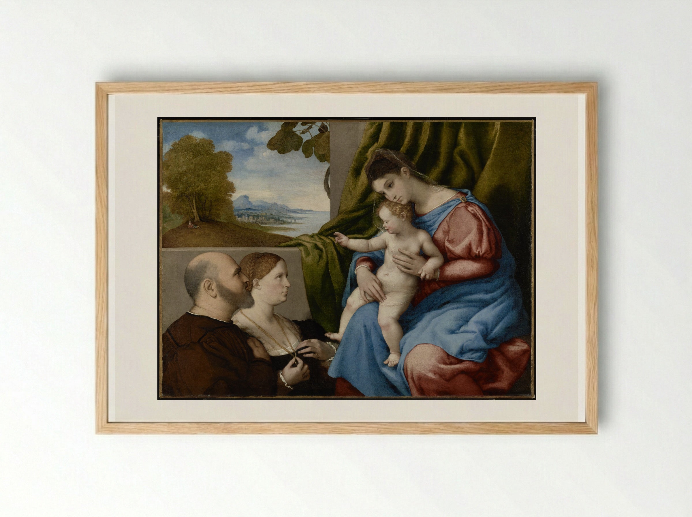 Madonna and Child with Saints Peter, Christine, Liberale, and Jerome - Lorenzo Lotto - Framed Print Wood