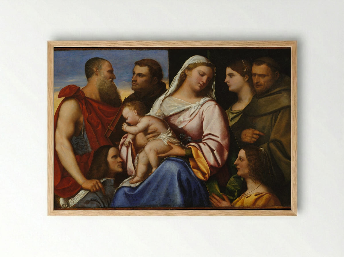 Madonna and Child with Saints and Donors - Sebastiano del Piombo - Framed Print Wood