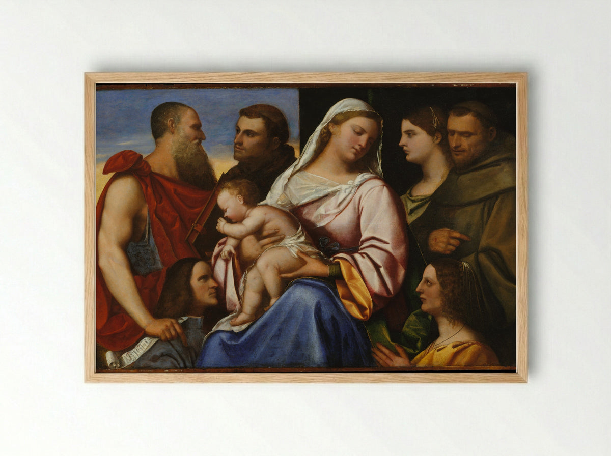 Madonna and Child with Saints and Donors - Sebastiano del Piombo - Framed Print Wood