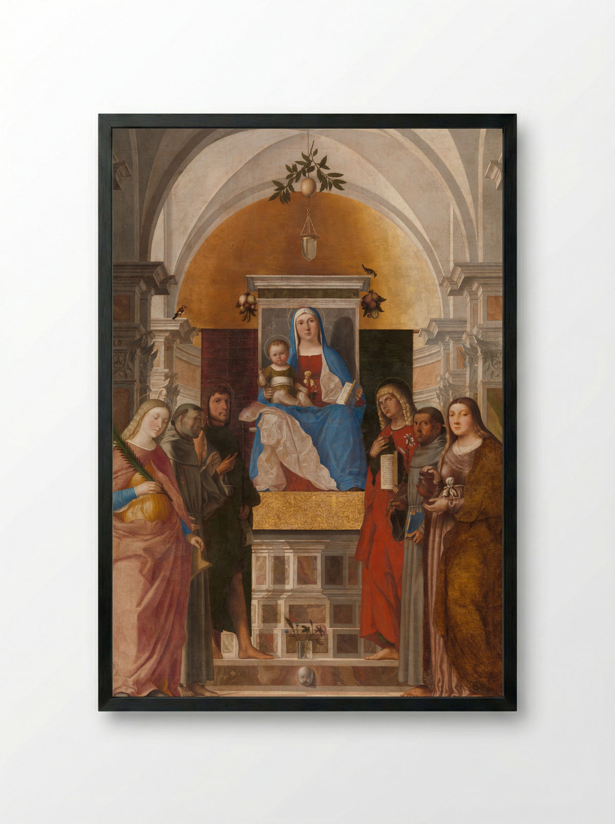 Madonna and Child with Saints - Marcello Fogolino - Framed Print Black