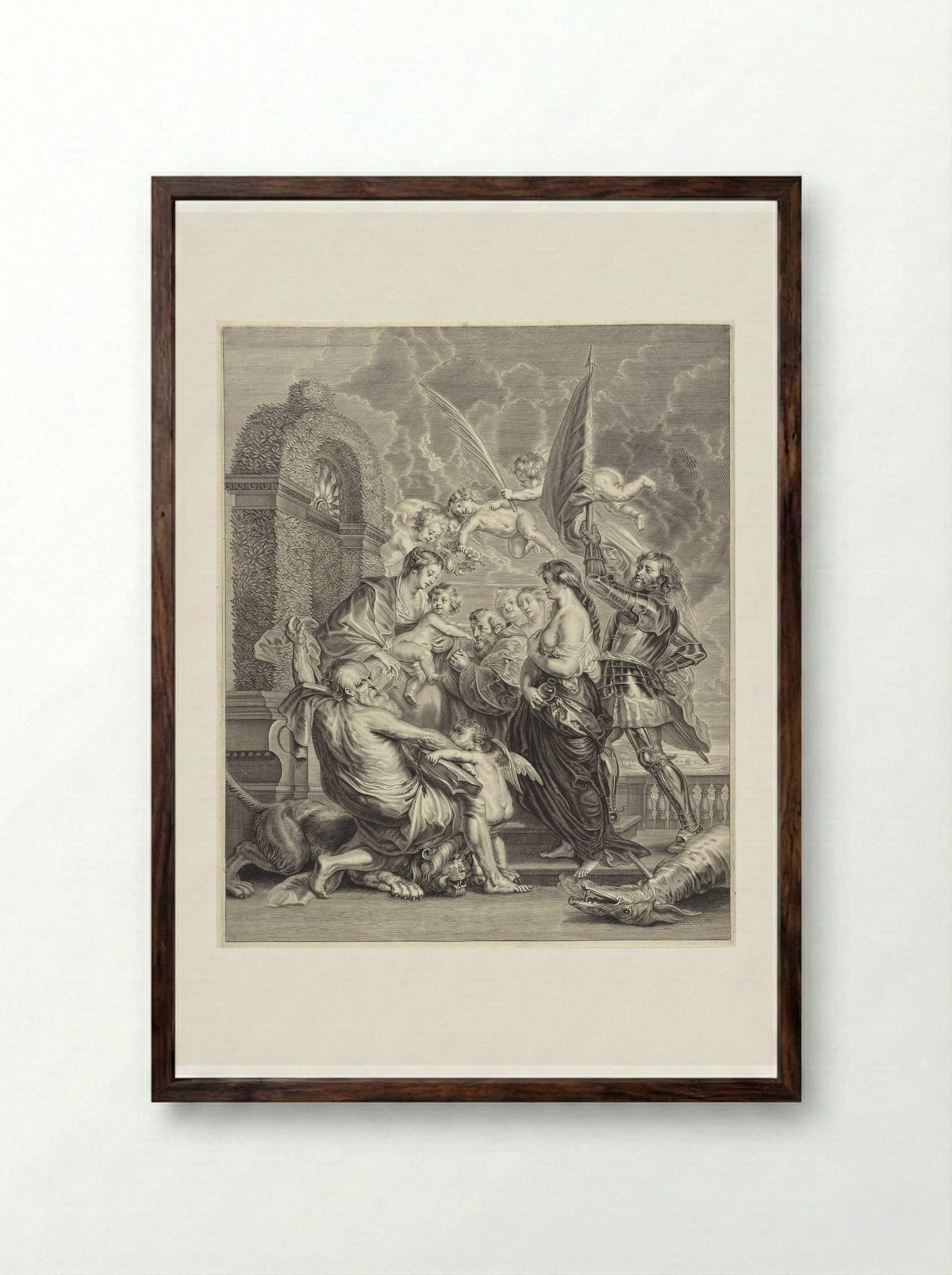 Madonna and Child with Saints - Paulus Pontius - Framed Print Dark Wood