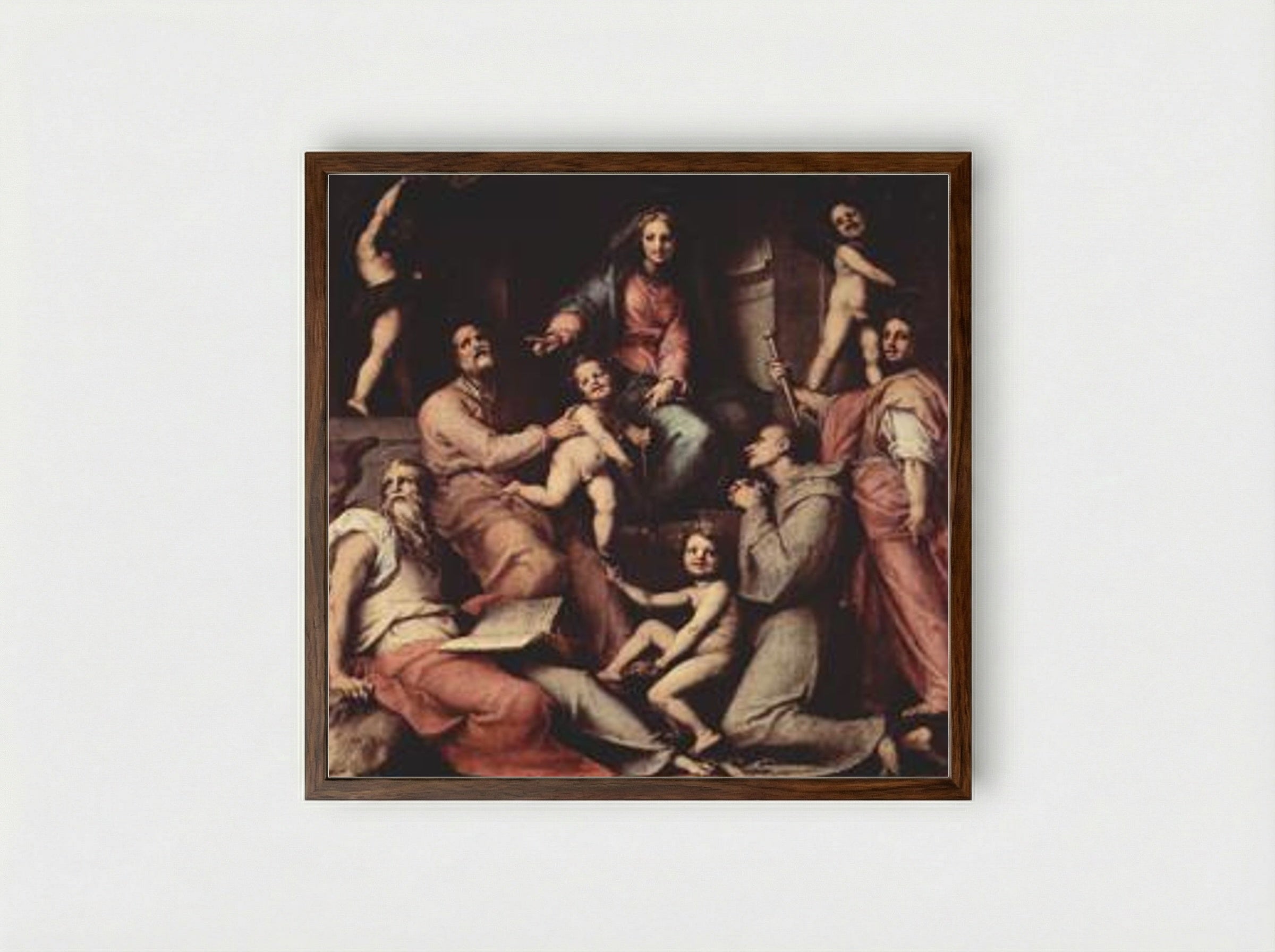 Madonna and Child with Saints - Jacopo Pontormo - Framed Print Dark Wood