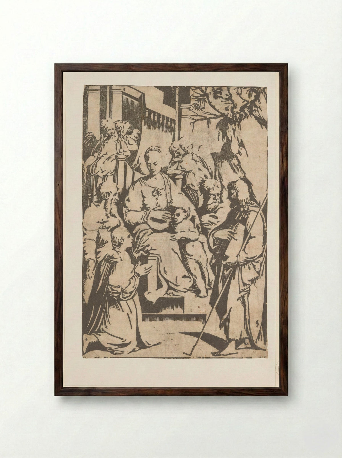 Madonna and Child with Saints - Alessandro Gandini - Framed Print Dark Wood