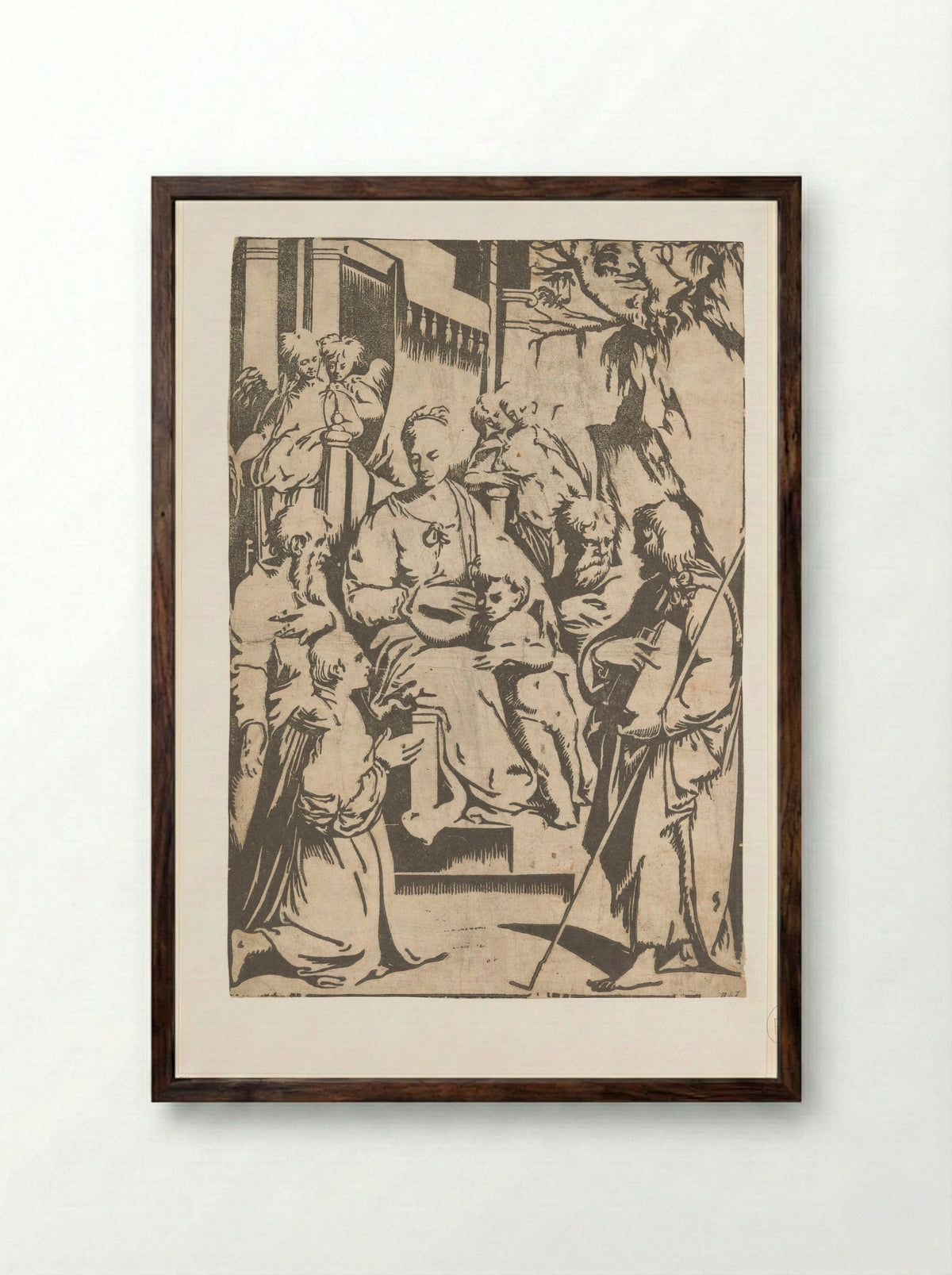 Madonna and Child with Saints - Alessandro Gandini - Framed Print Dark Wood