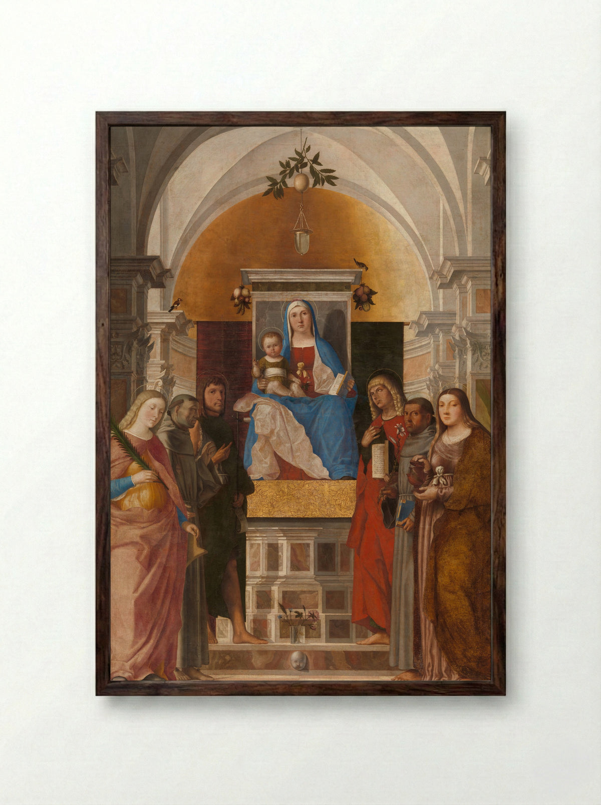 Madonna and Child with Saints - Marcello Fogolino - Framed Print Dark Wood