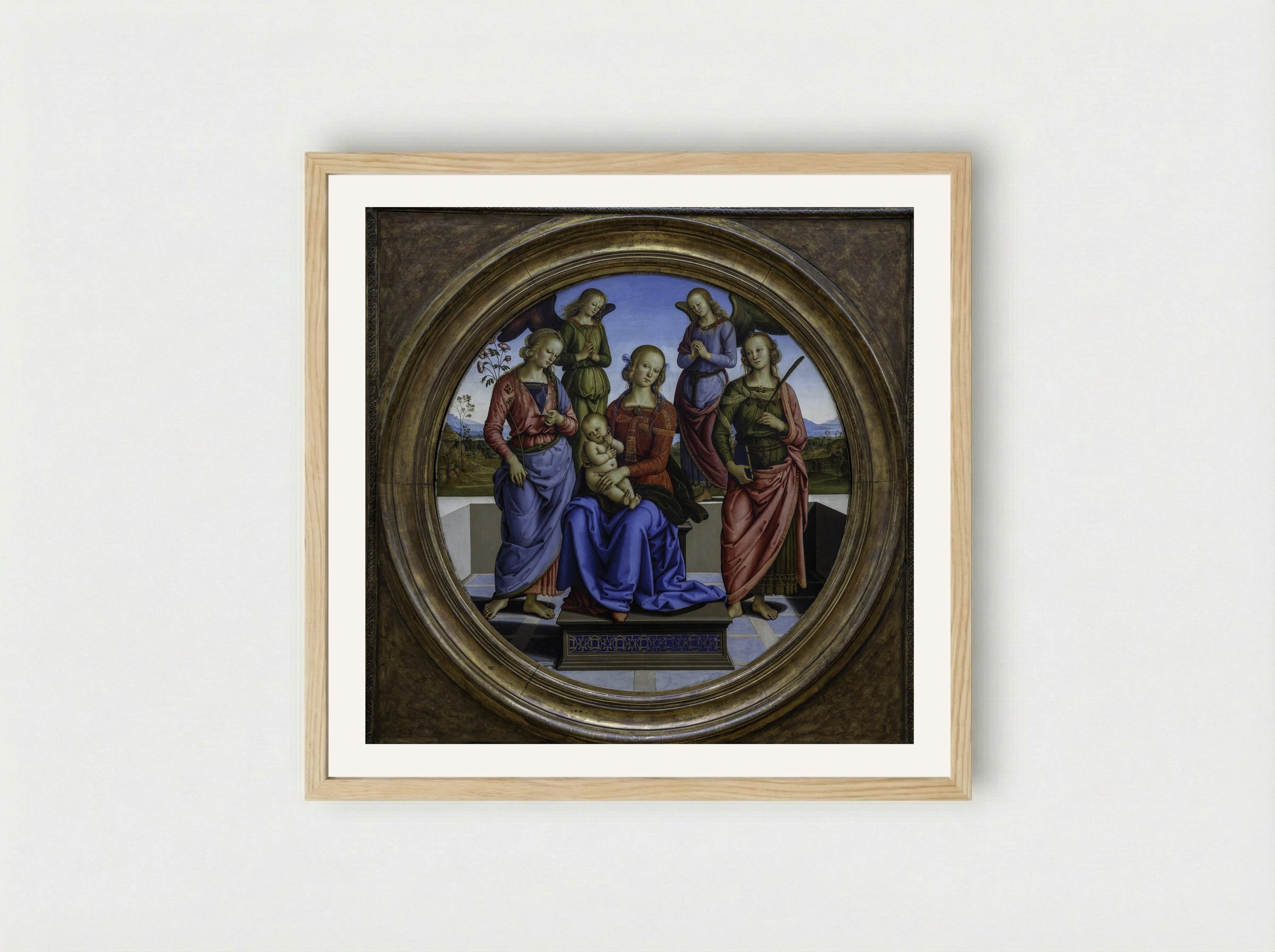 Madonna and Child with St. Catherine and St. Rosa - Pietro Perugino - Framed Print Wood
