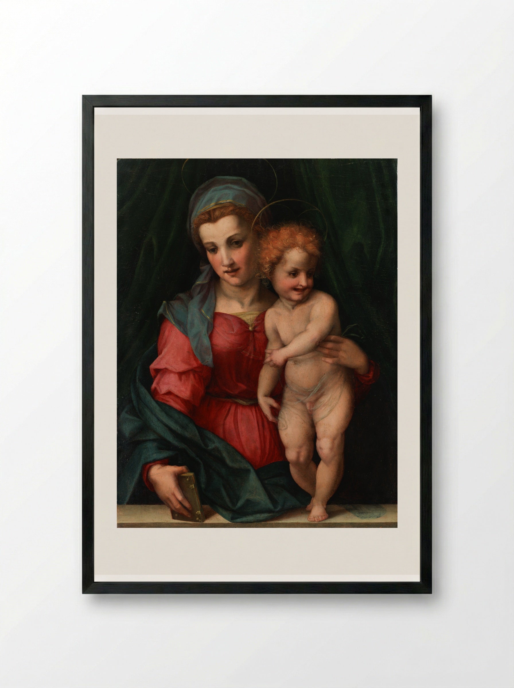 Madonna and Child with St. Elisabeth, the Infant St. John, and Two Angels - Andrea del Sarto - Framed Print Black