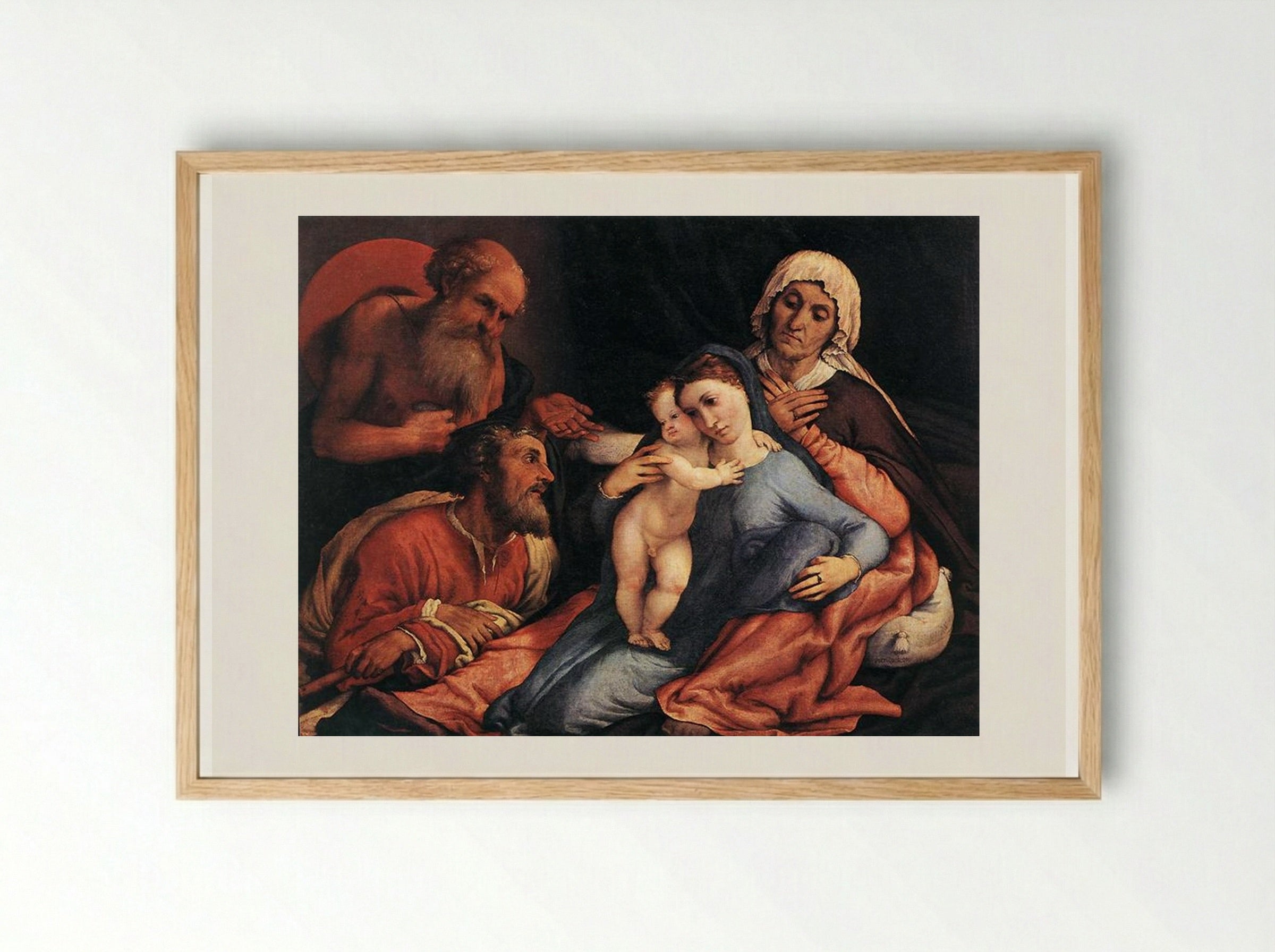 Madonna and Child with St. Jerome, St. Joseph and St. Anne - Lorenzo Lotto - Framed Print Wood