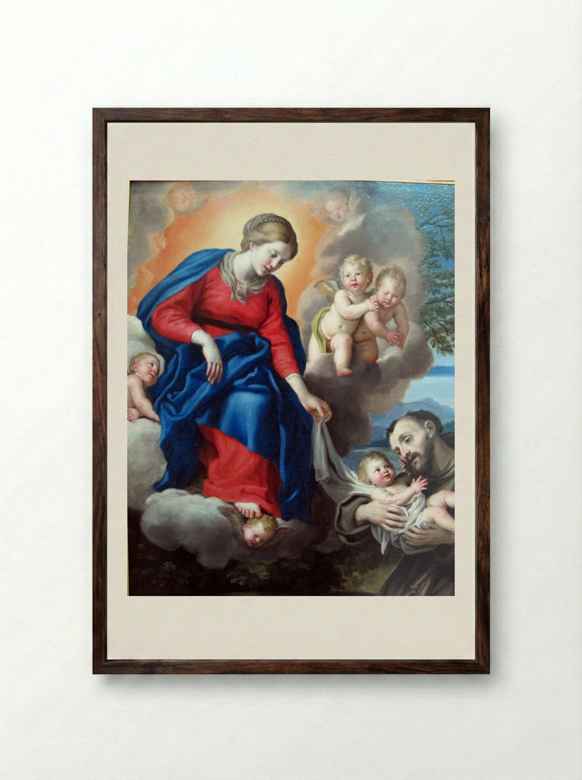 Madonna and Child with St. Francis - Domenichino - Framed Print Dark Wood
