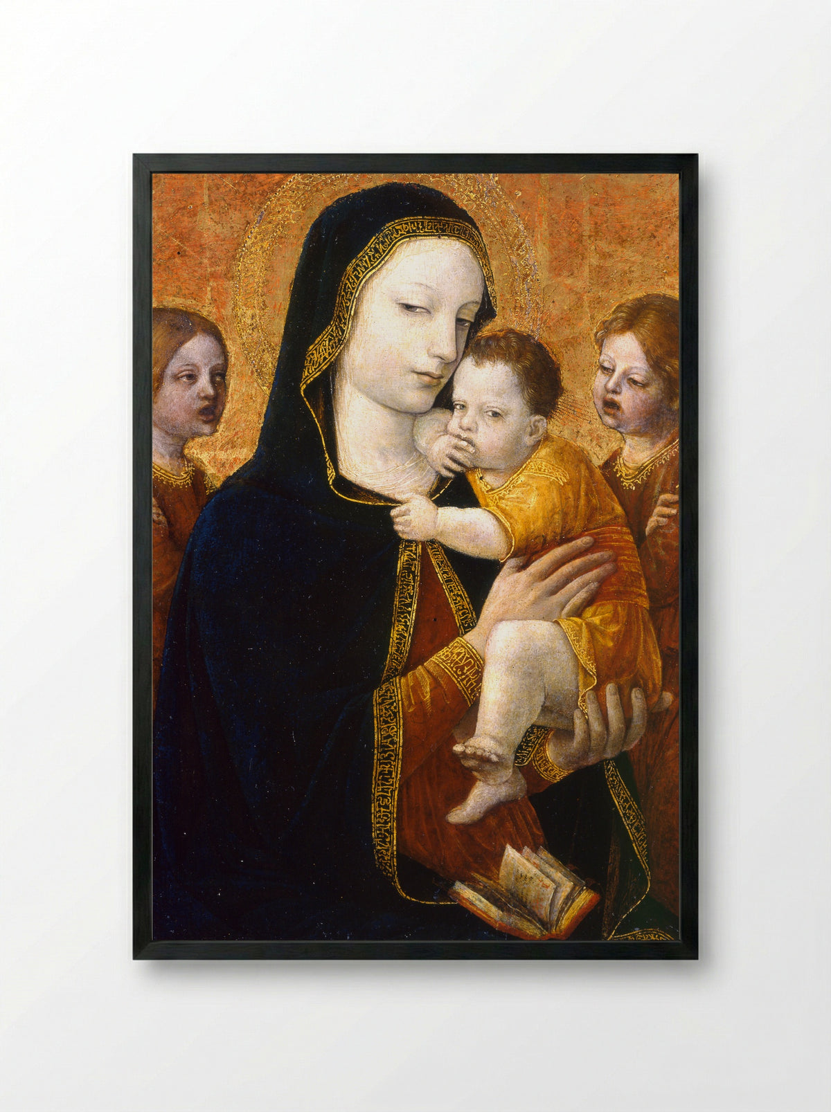Madonna and Child with Two Angels - Ambrogio Bergognone - Framed Print Black
