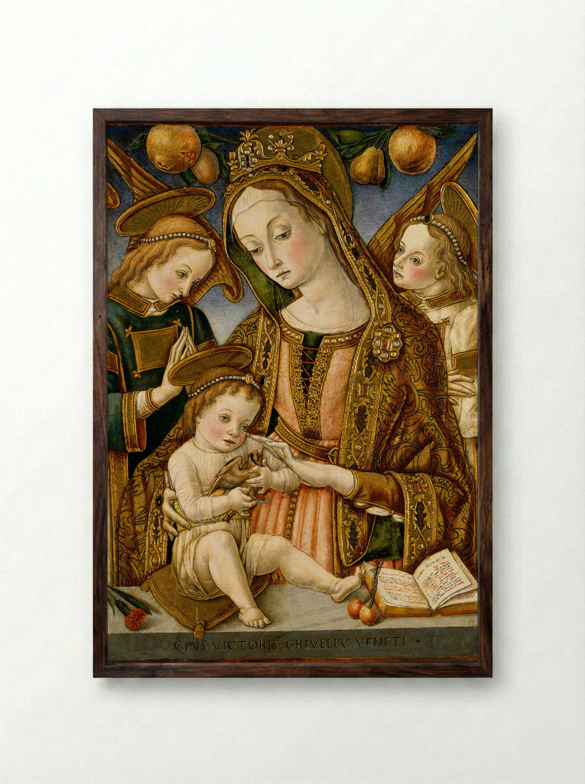 Madonna and Child with Two Angels - Vittore Crivelli - Framed Print Dark Wood