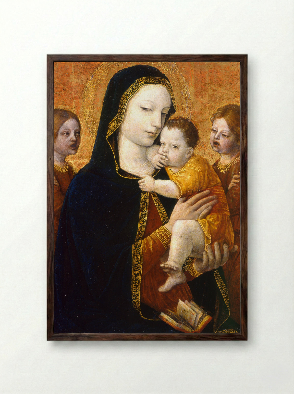 Madonna and Child with Two Angels - Ambrogio Bergognone - Framed Print Dark Wood