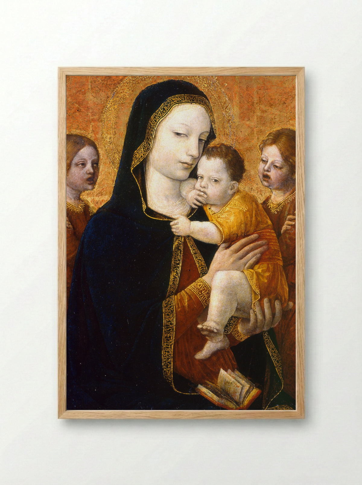 Madonna and Child with Two Angels - Ambrogio Bergognone - Framed Print Wood