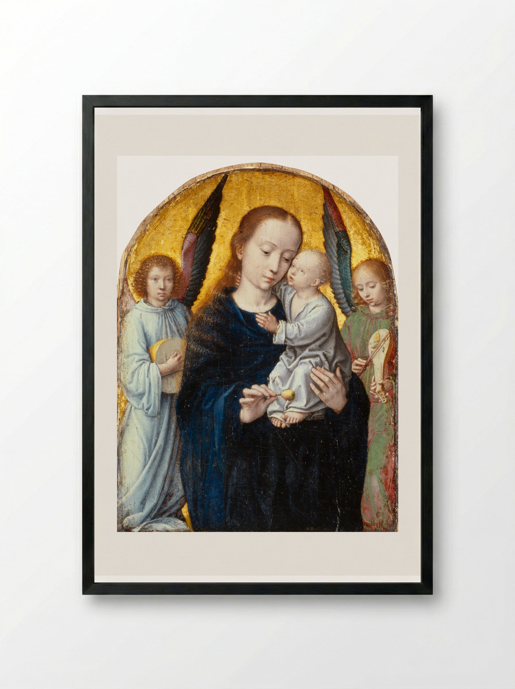 Madonna and Child with Two Music Making Angels - Gerard David - Framed Print Black